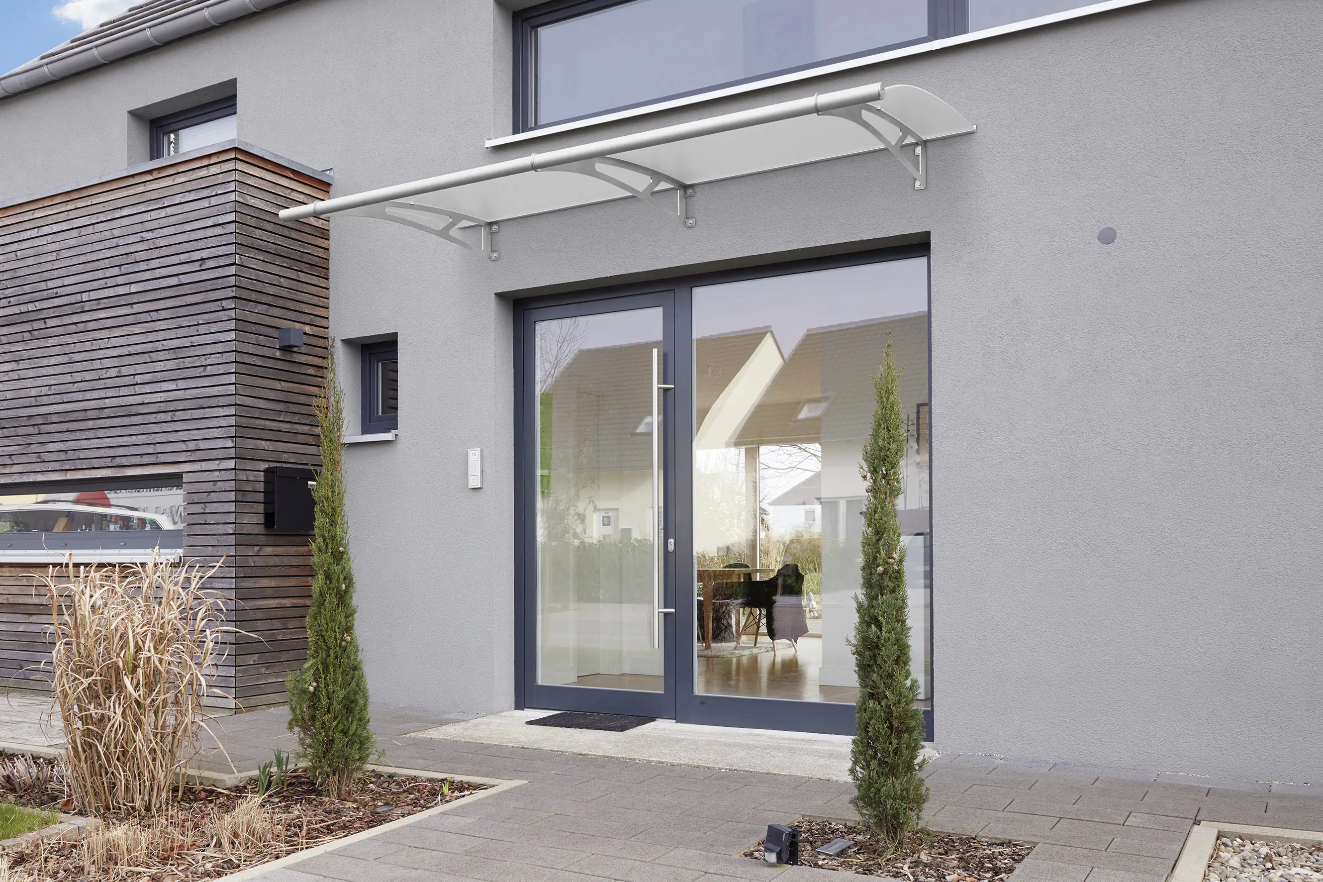 Gutta Vordach PT- L 1900 Edelstahl, Acrylglas satiniert weiß