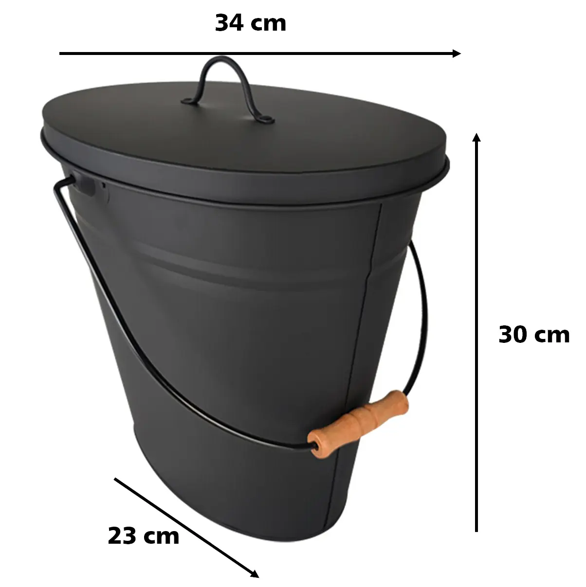 Ascheeimer oval, mit Deckel  matt/schwarz, BxTxH = 34x23x30 cm