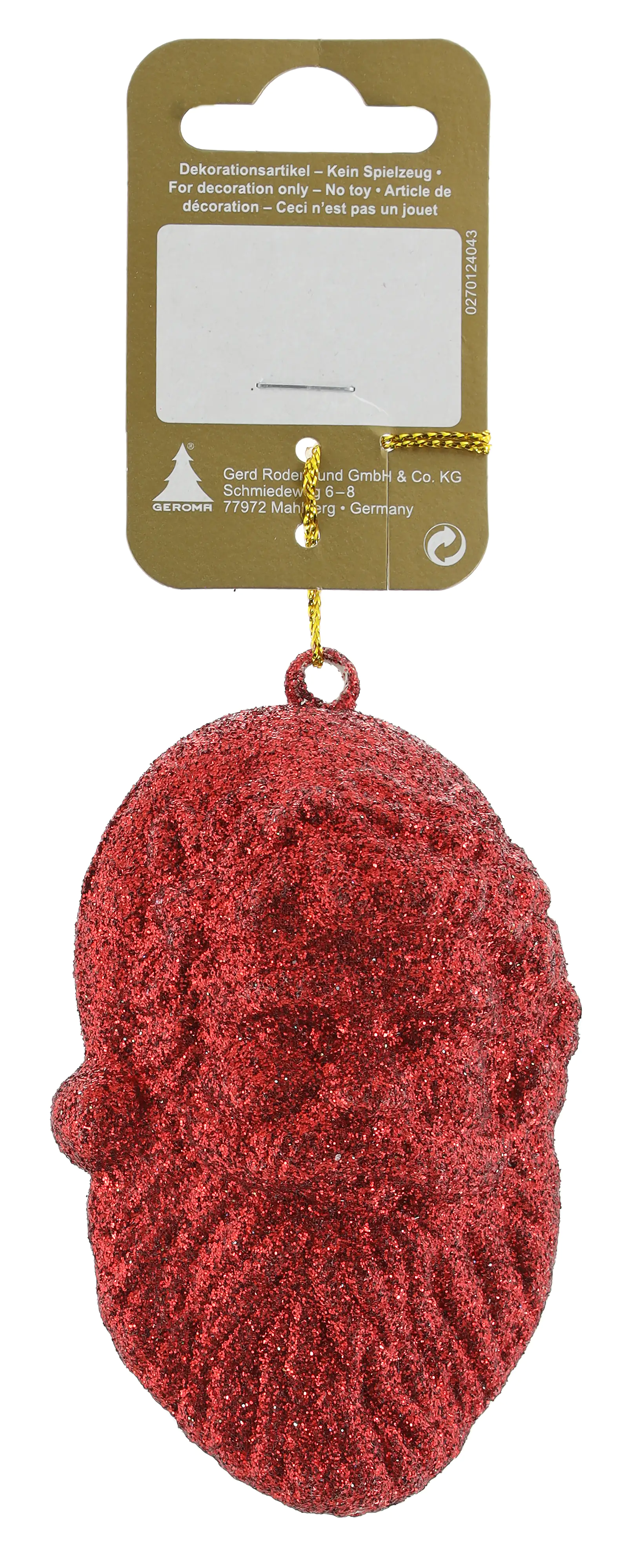 Nikolauskopf zum Hängen rot Glitzer, 6 x 4 x 9 cm Nikolauskopf zum Hängen rot Glitzer, 6 x 4 x 9 cm