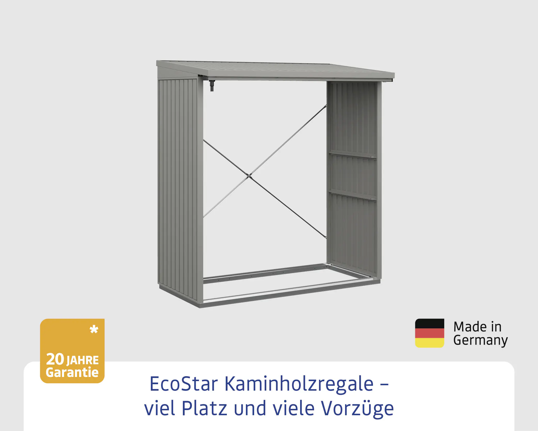 Ecostar Kaminholzregal Trend-V Typ 2, graualuminium, mit Verstrebung