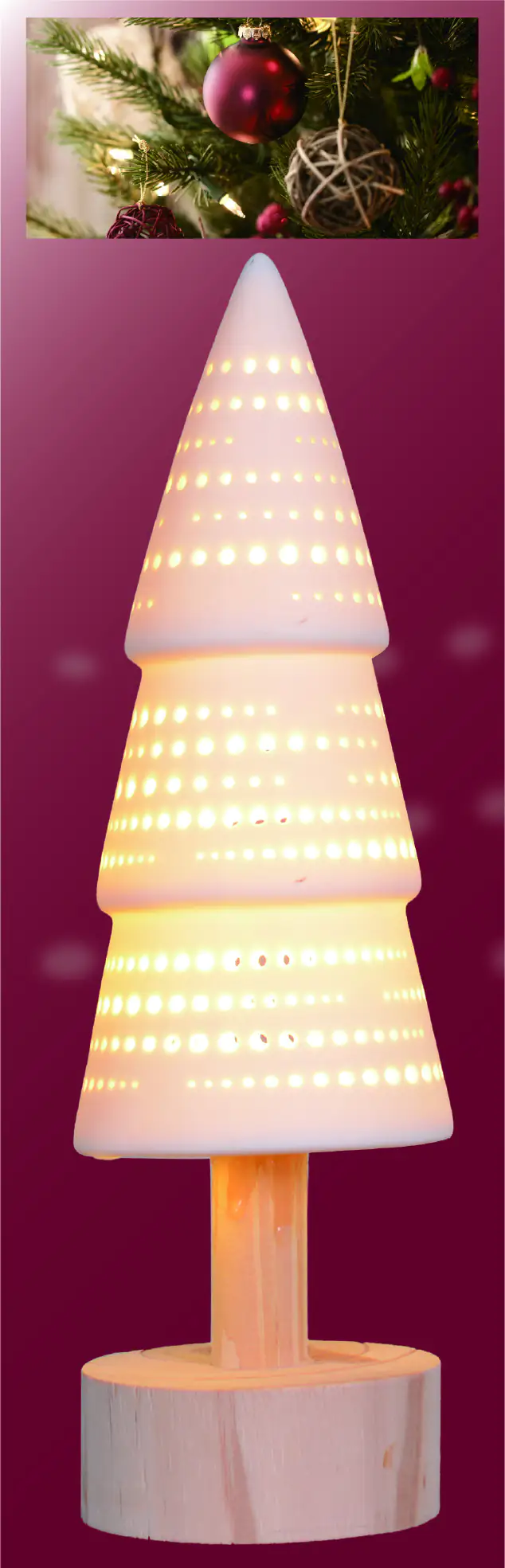 TrendLine LED Keramikfigur Baum 32 x 9,5 cm warmweiß mit Timer