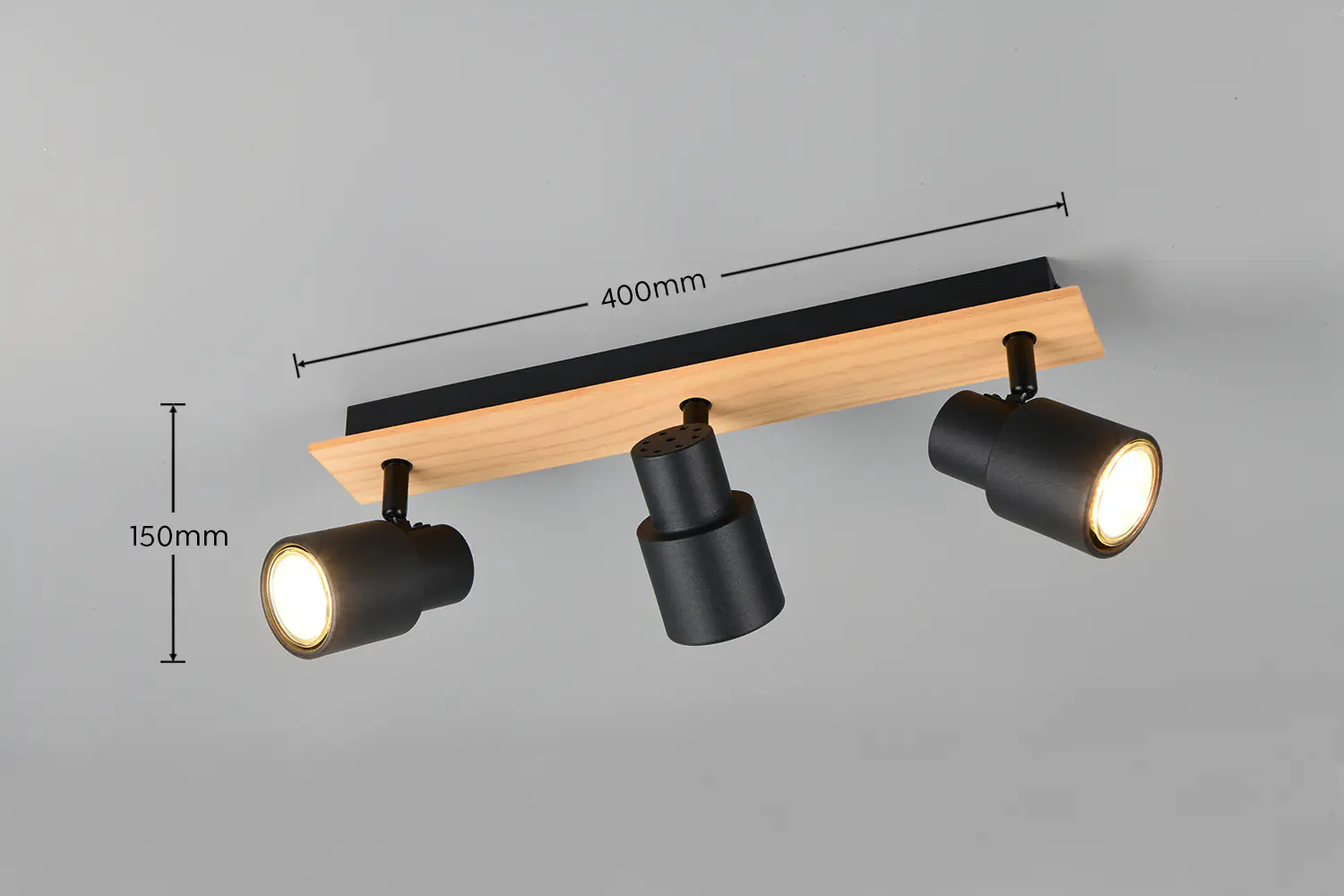 Trio LED-Deckenlampe 3er Spot Pierre 15 x 46 cm schwarz matt/natur