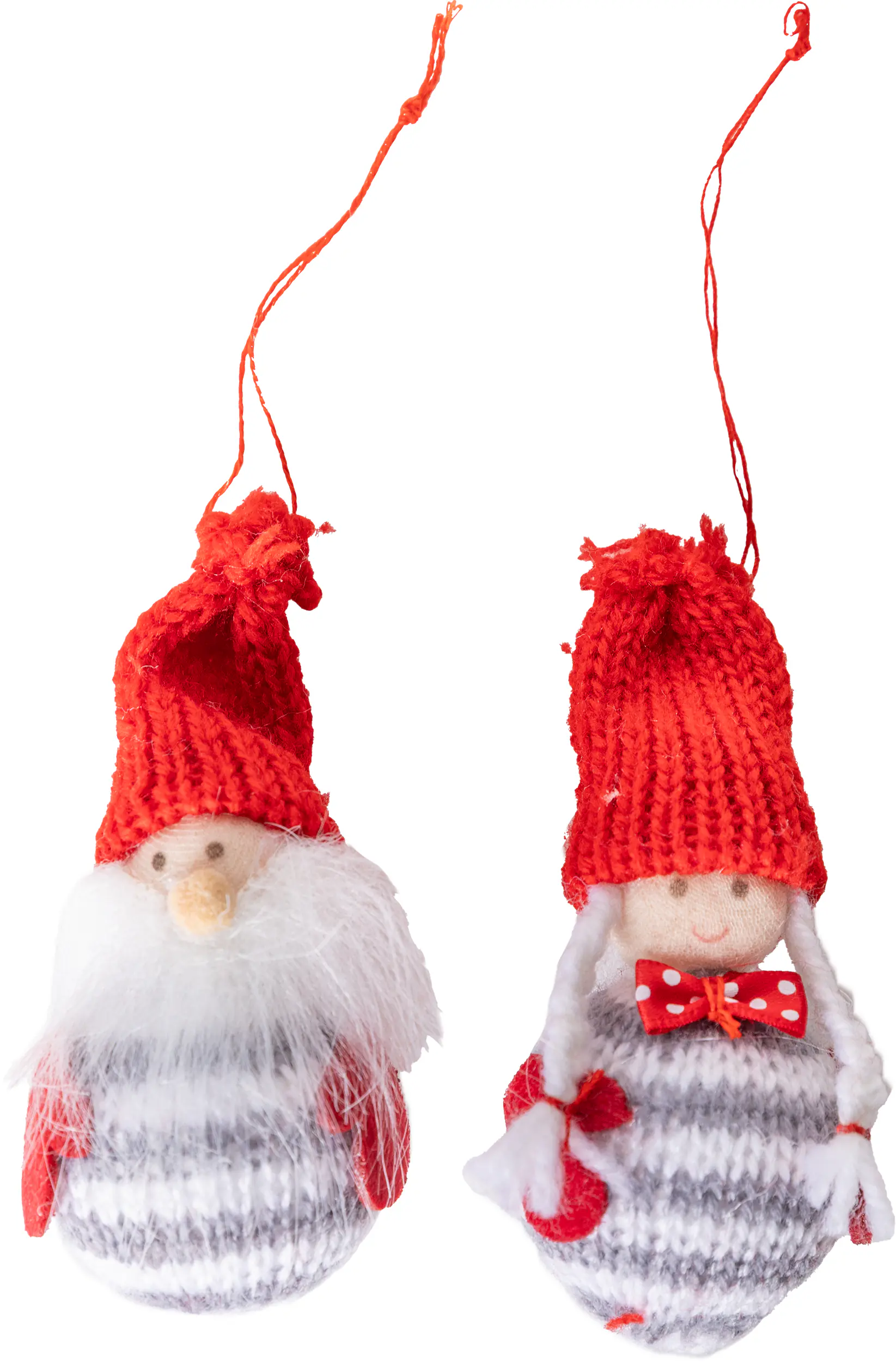 Weihnachtsanhänger Wichtelpaar 2 Figuren aus Strick & Filz 7 cm grau weiß rot 2 Stück