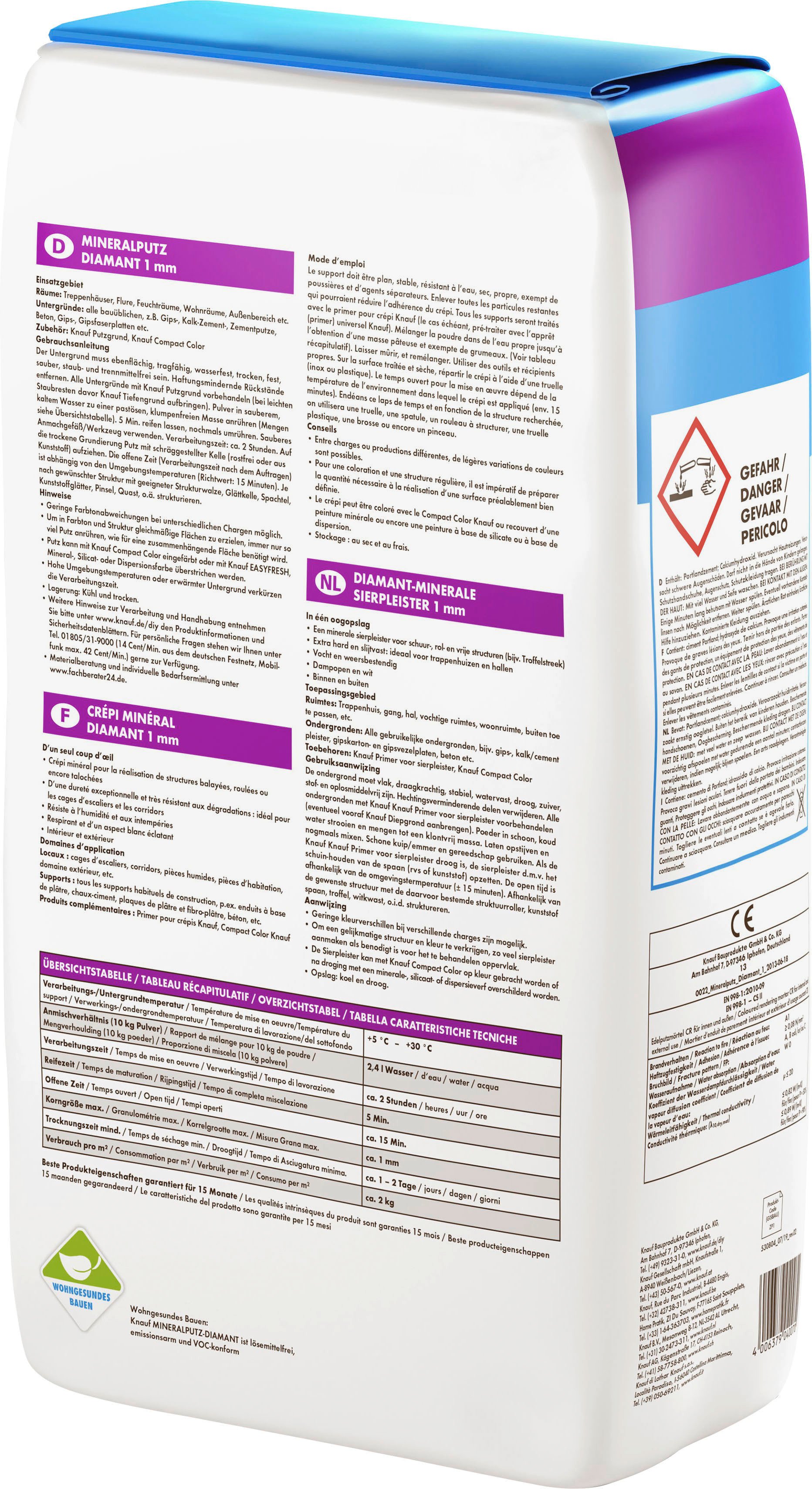 Knauf Mineralputz Diamant 10 kg 1,0 mm Körnung reinweiß