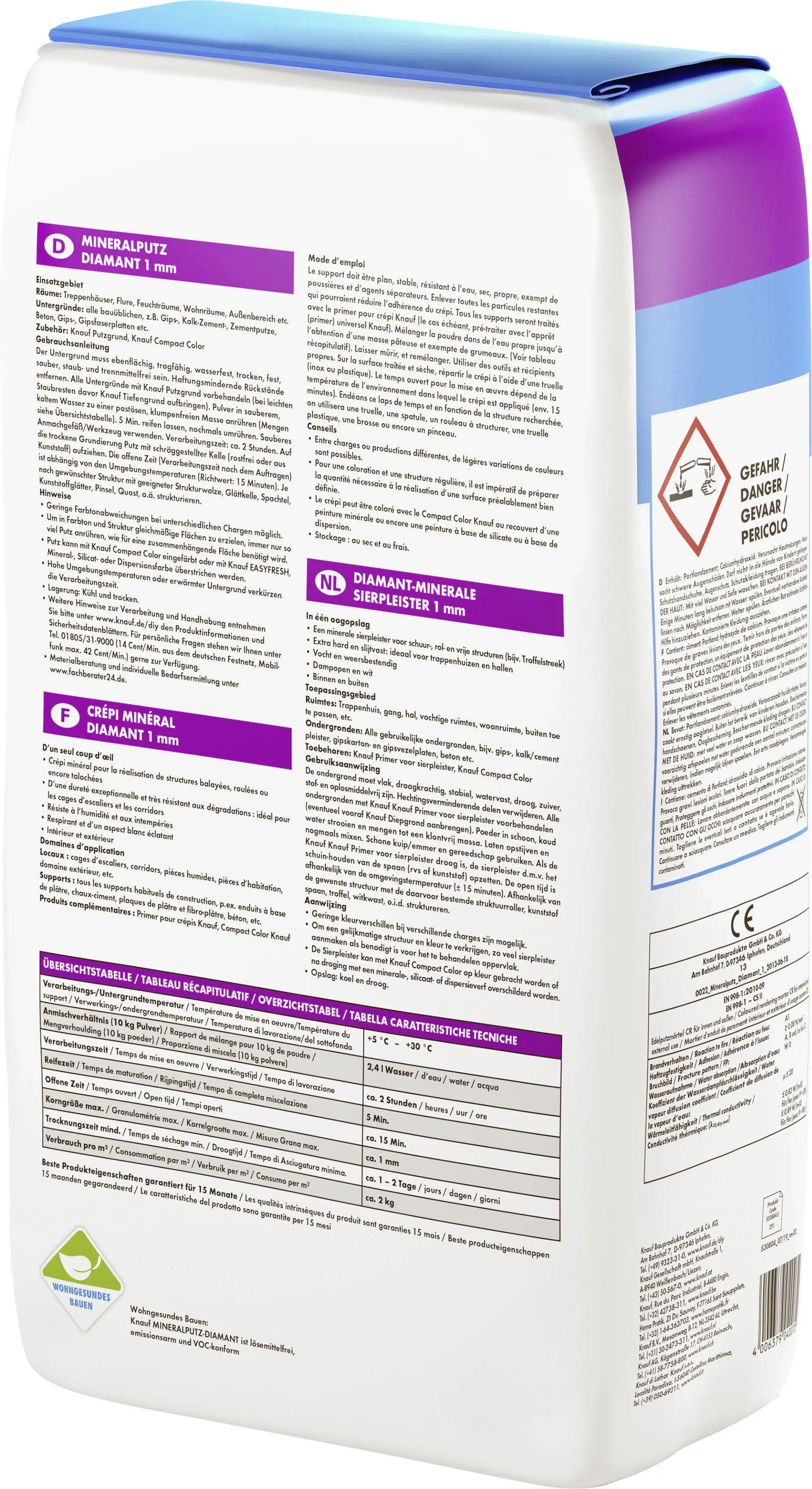 Knauf Mineralputz Diamant 10 kg 1,0 mm Körnung reinweiß