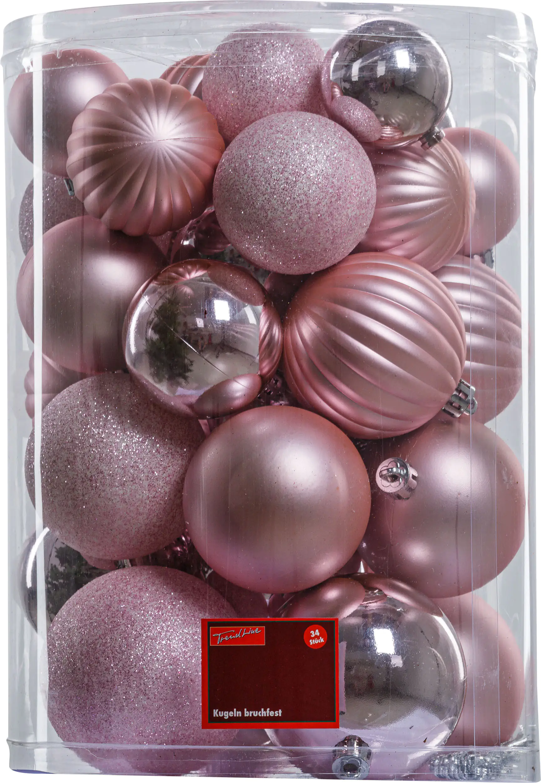 2076601551591_01 TrendLine Weihnachtskugeln bruchfest, langlebig Ø 5 - 8 cm rosé 34 Stück