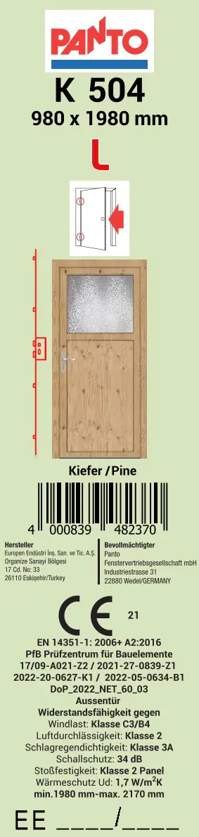 Panto Nebeneingangstür Kunststoff K504 98 x 198 cm DIN links Kieferdekor Panto Nebeneingangstür Kunststoff K504 98 x 198 cm DIN links Kieferdekor
