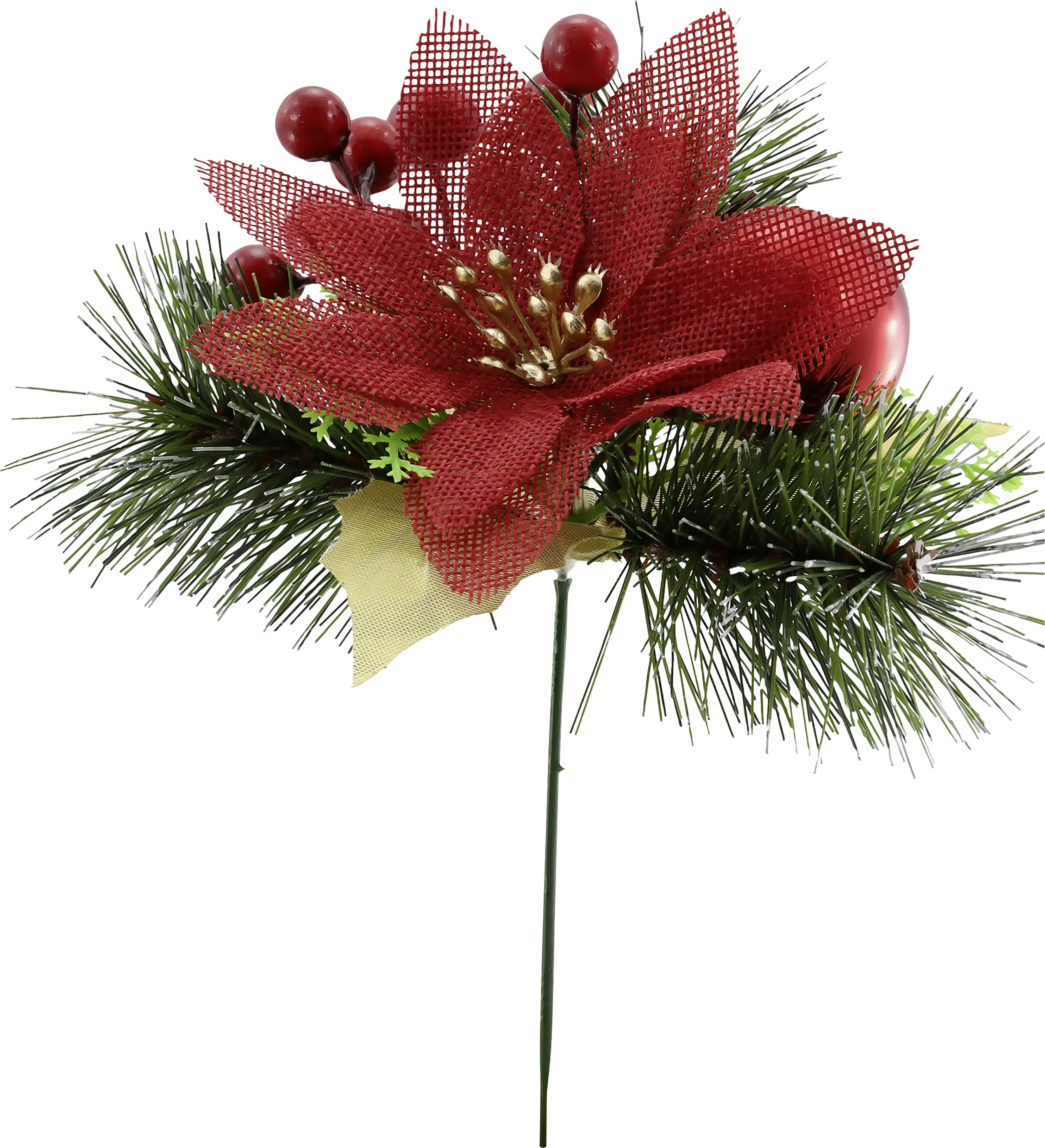 Weihnachtsdeko Zweig aus Kunststoff mit Poinsettia 17 x 22 cm grün/rot