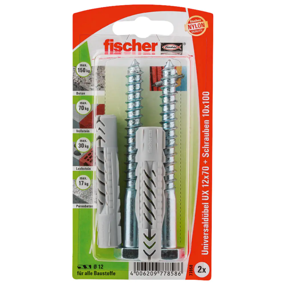 Fischer Universaldübel-Set UX 12.0 x 70 mm - 2 Stück