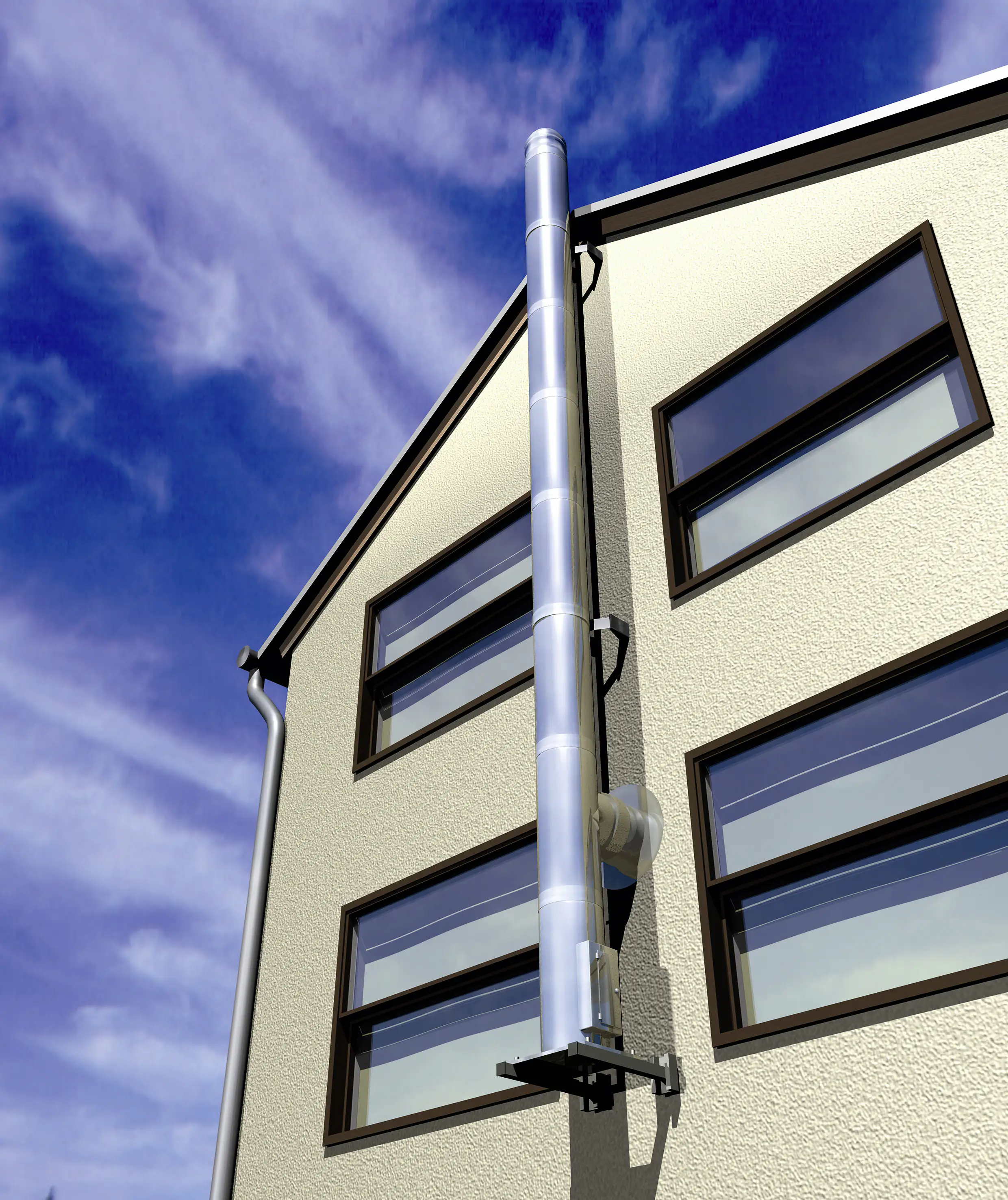 Zitec Außenwandkamin Set Eco Edelstahl doppelwandig, Ø 150 mm, ca. 5 m, 50-205 mm