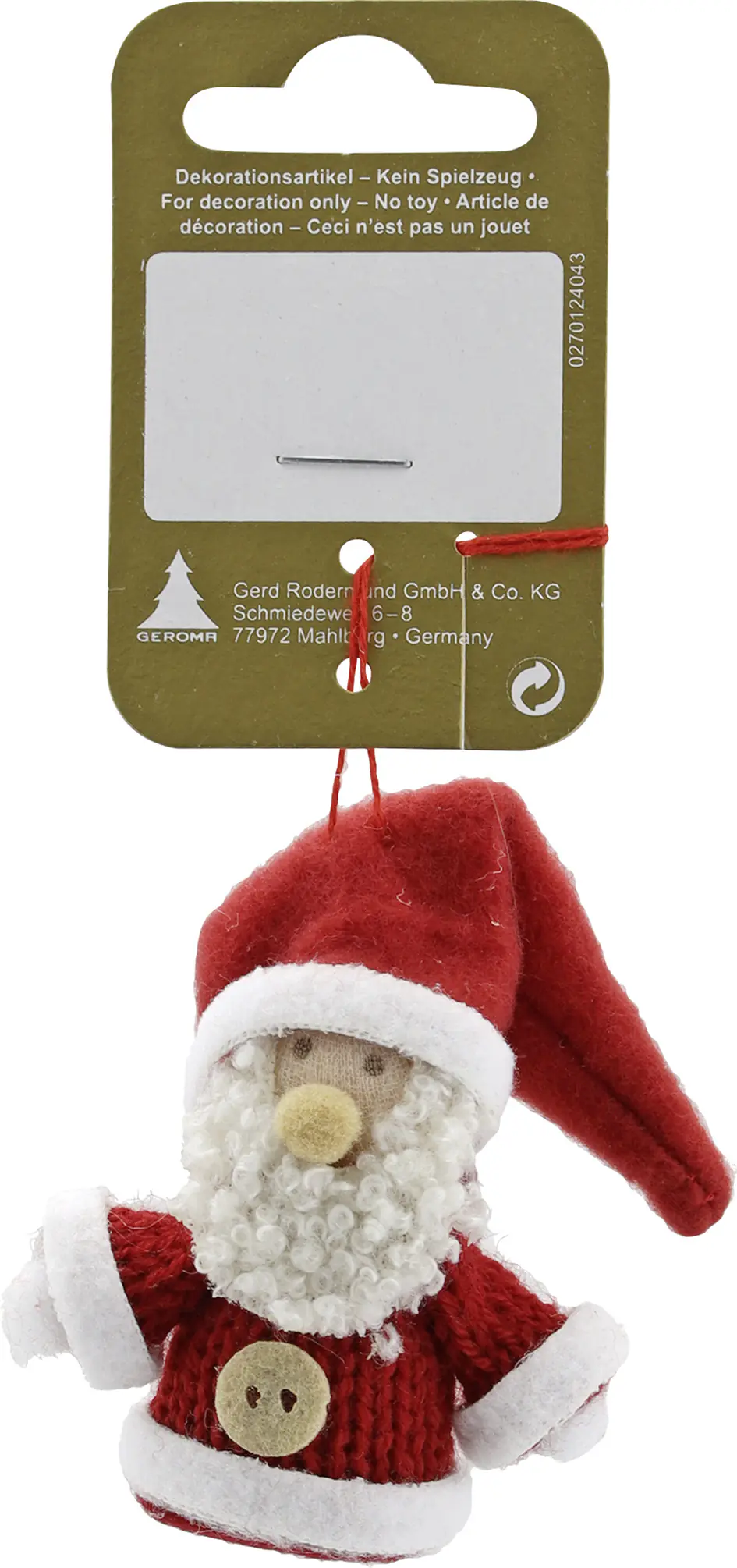 Weihnachtsanhänger Nikolaus aus Kunststoff & Strick 5 cm rot-weiß 1 Stück Weihnachtsanhänger Nikolaus aus Kunststoff & Strick 5 cm rot-weiß 1 Stück