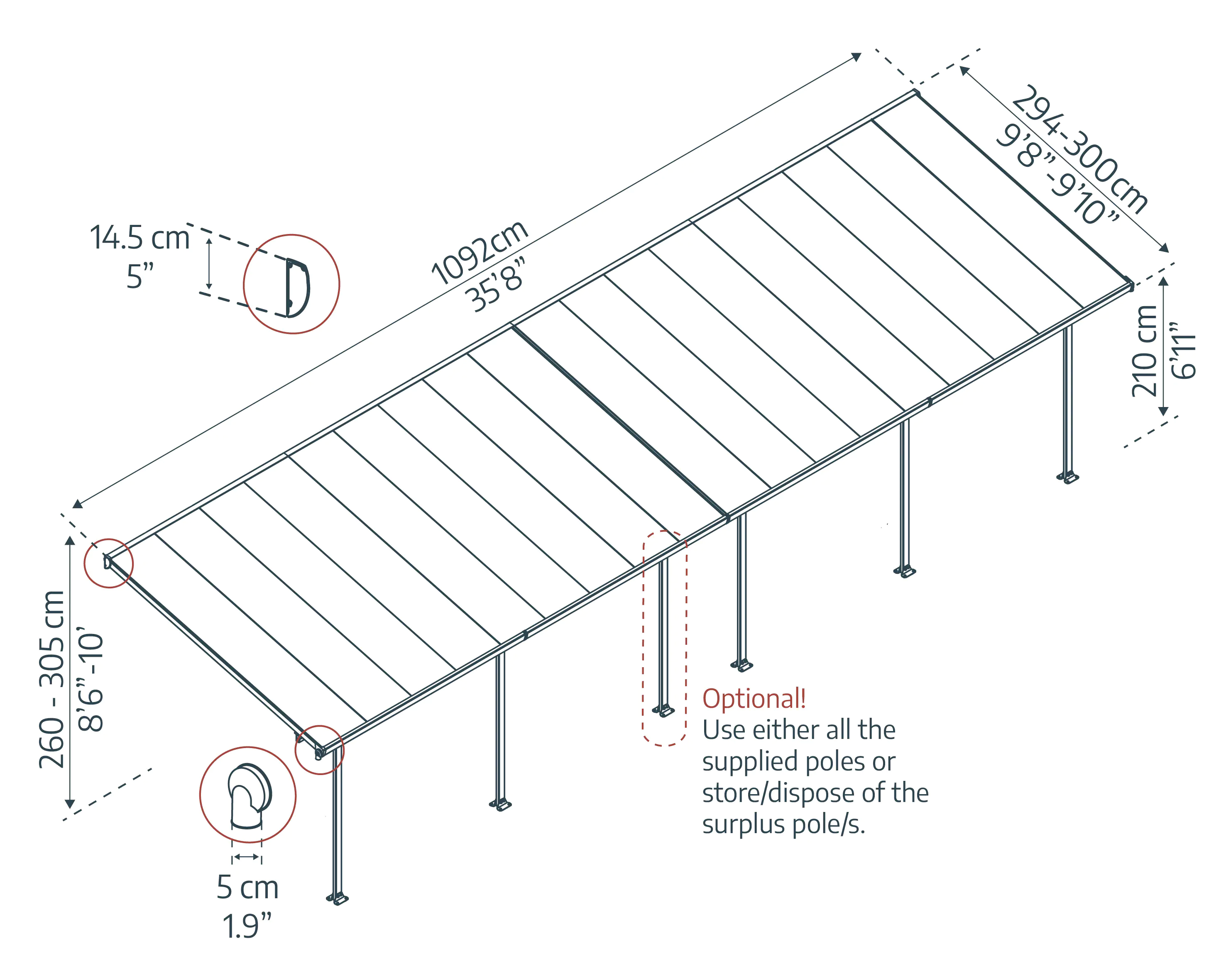 Canopia Terrassendach 1092 x 300 cm grau