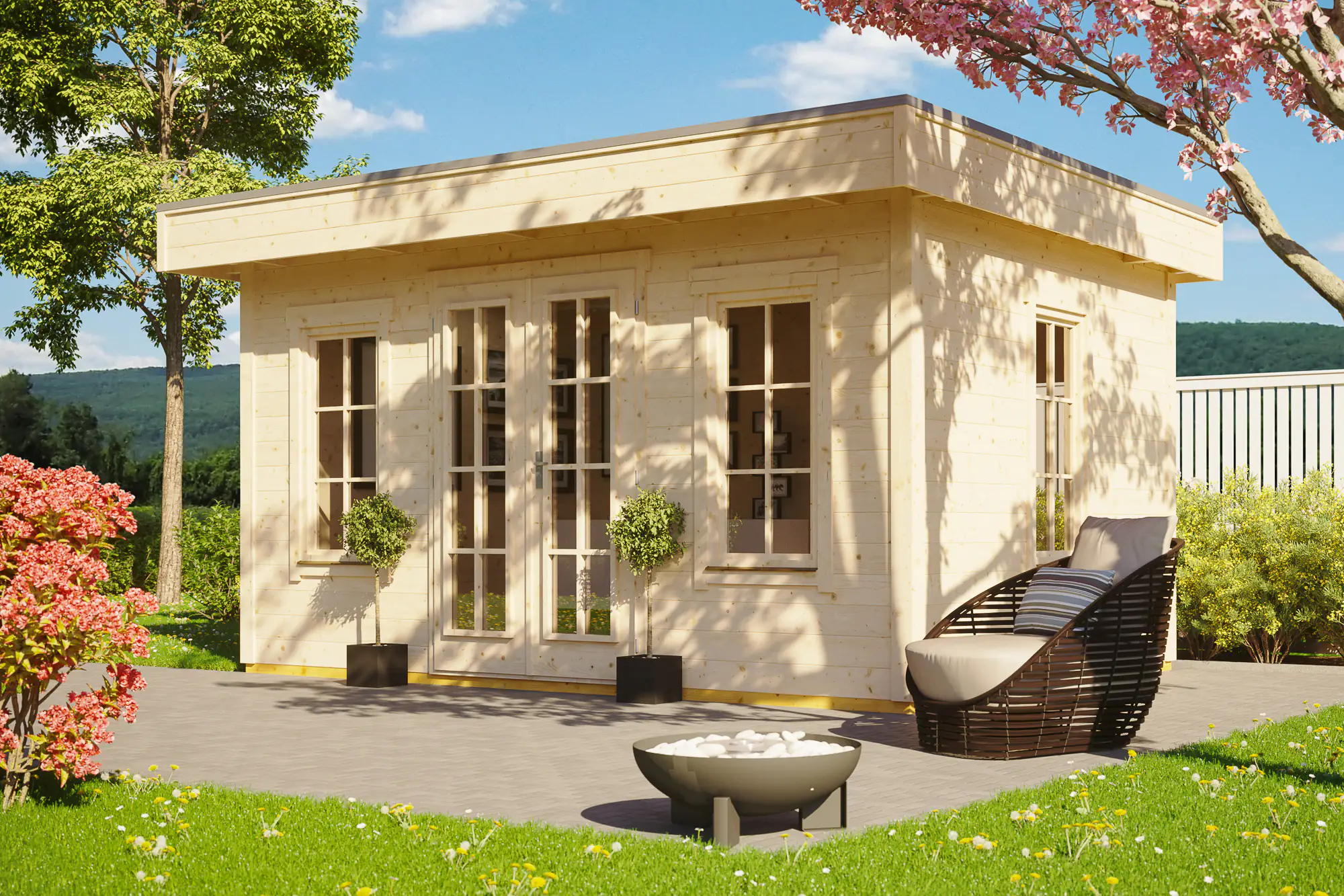 4018211610891 SKAN HOLZ Freizeithaus Basel 2 420 x 380 cm natur mit Fußboden