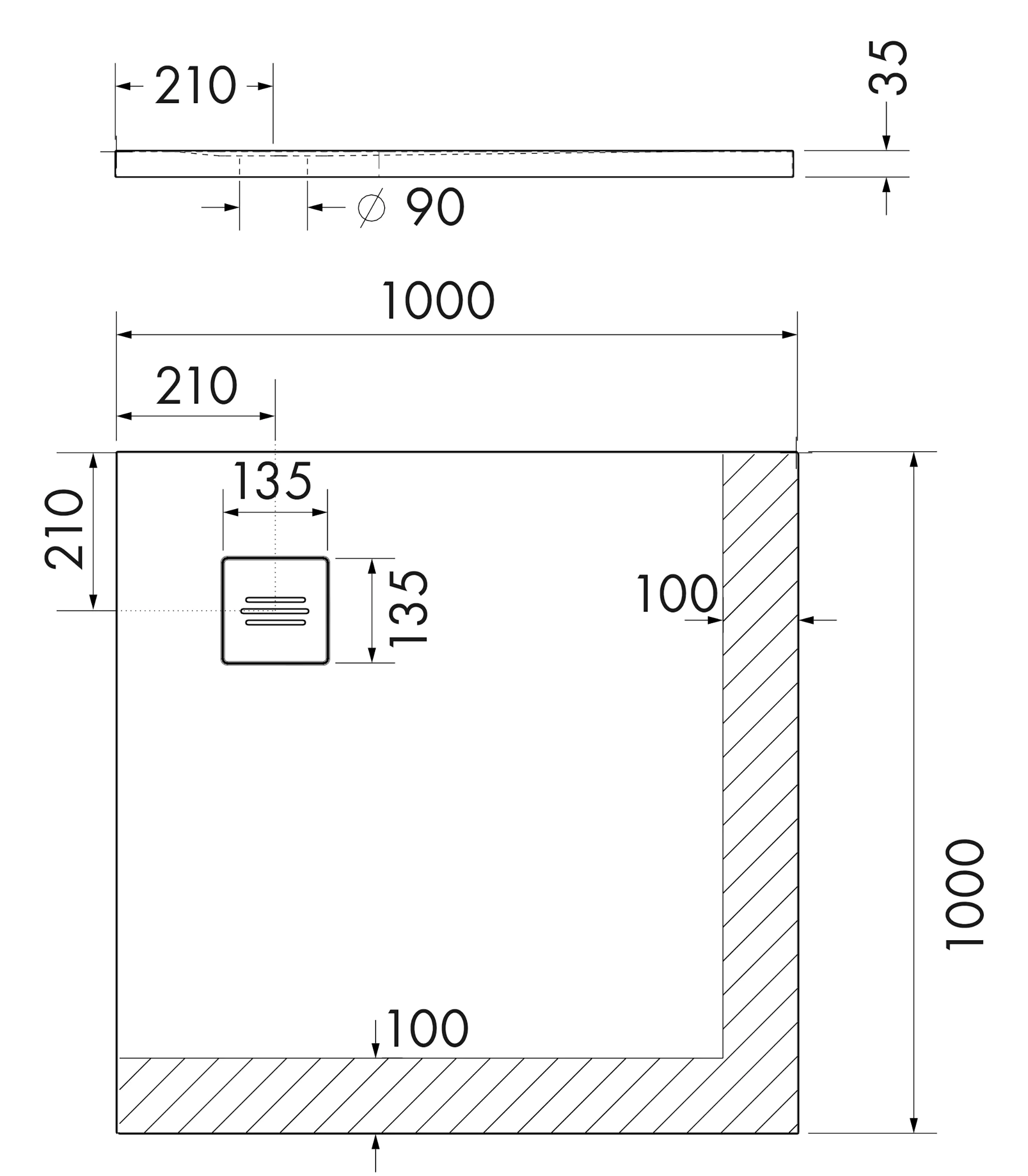 Ottofond Duschwanne Nevis 100 x 100 x 3,5 cm weiß