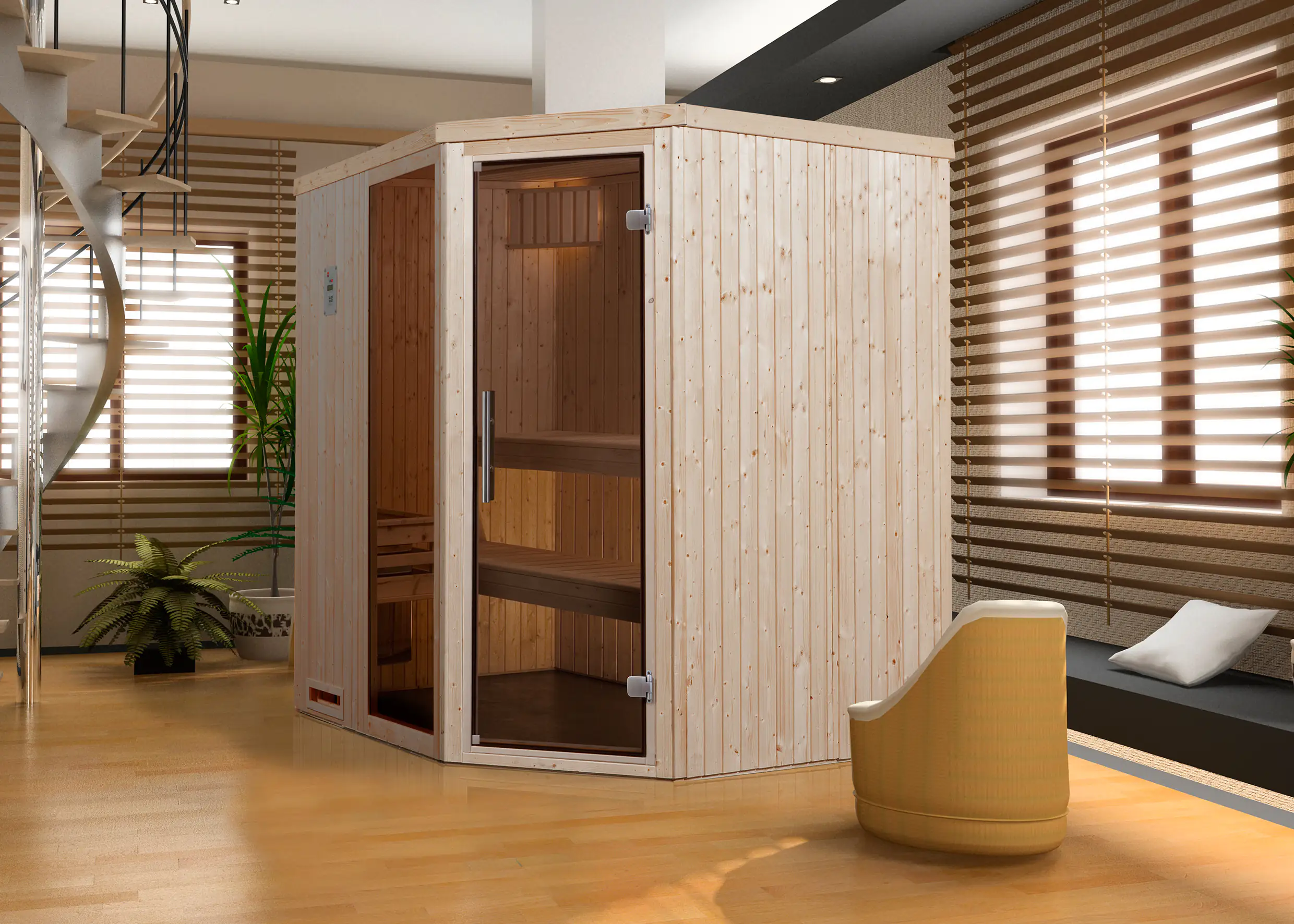 4004581440329 Weka Element-Ecksauna Varberg 2 mit Glastür und Fenster