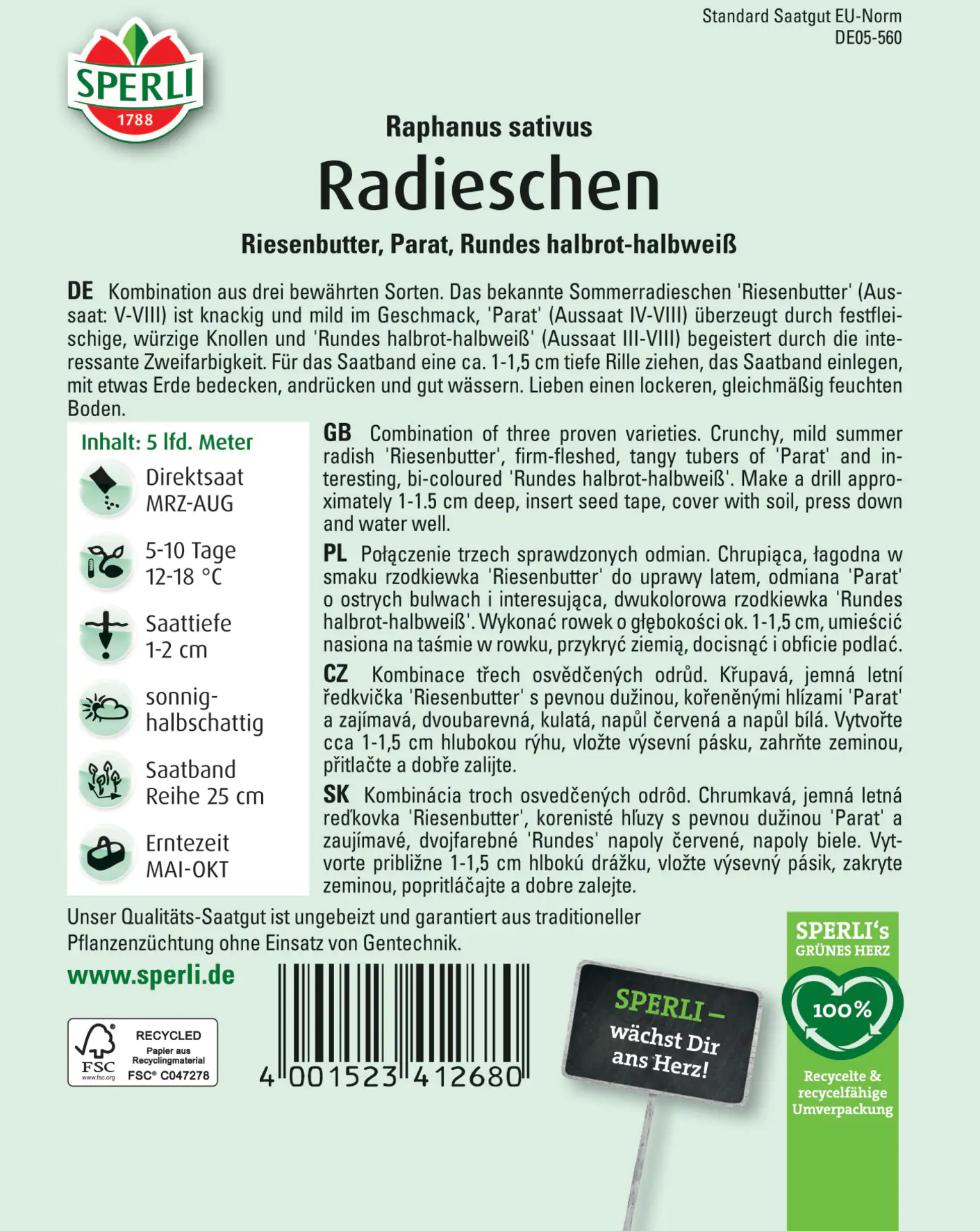 Sperli Radieschen Kombination II Saatband