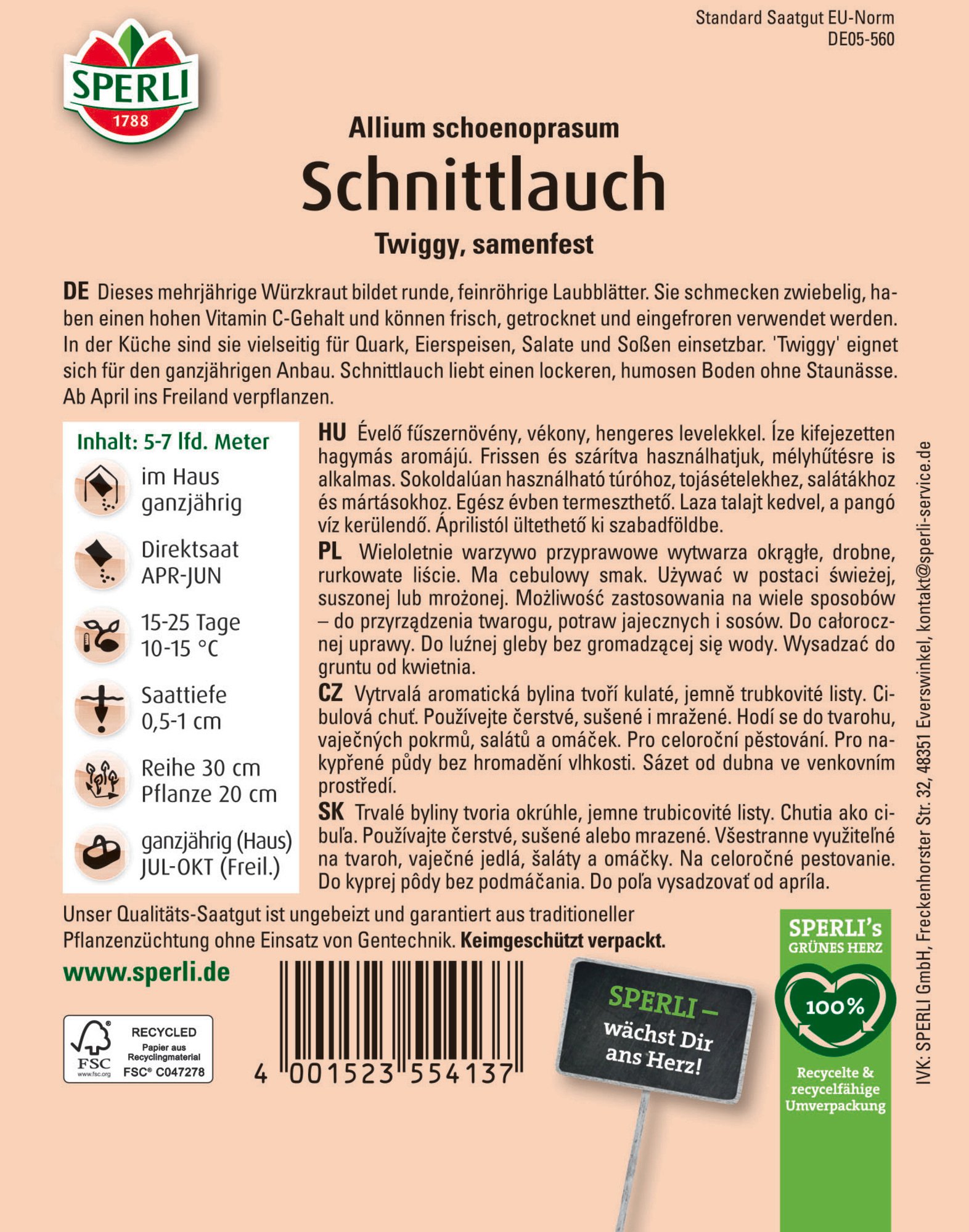 Sperli Saatgut Schnittlauch Twiggy für ca. 1 – 1,75 m²