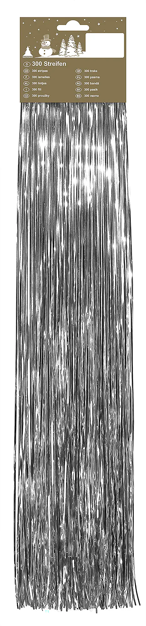 Hängelametta 300 Streifen mit Headerkarte Kunststoff 50 cm silber glatt