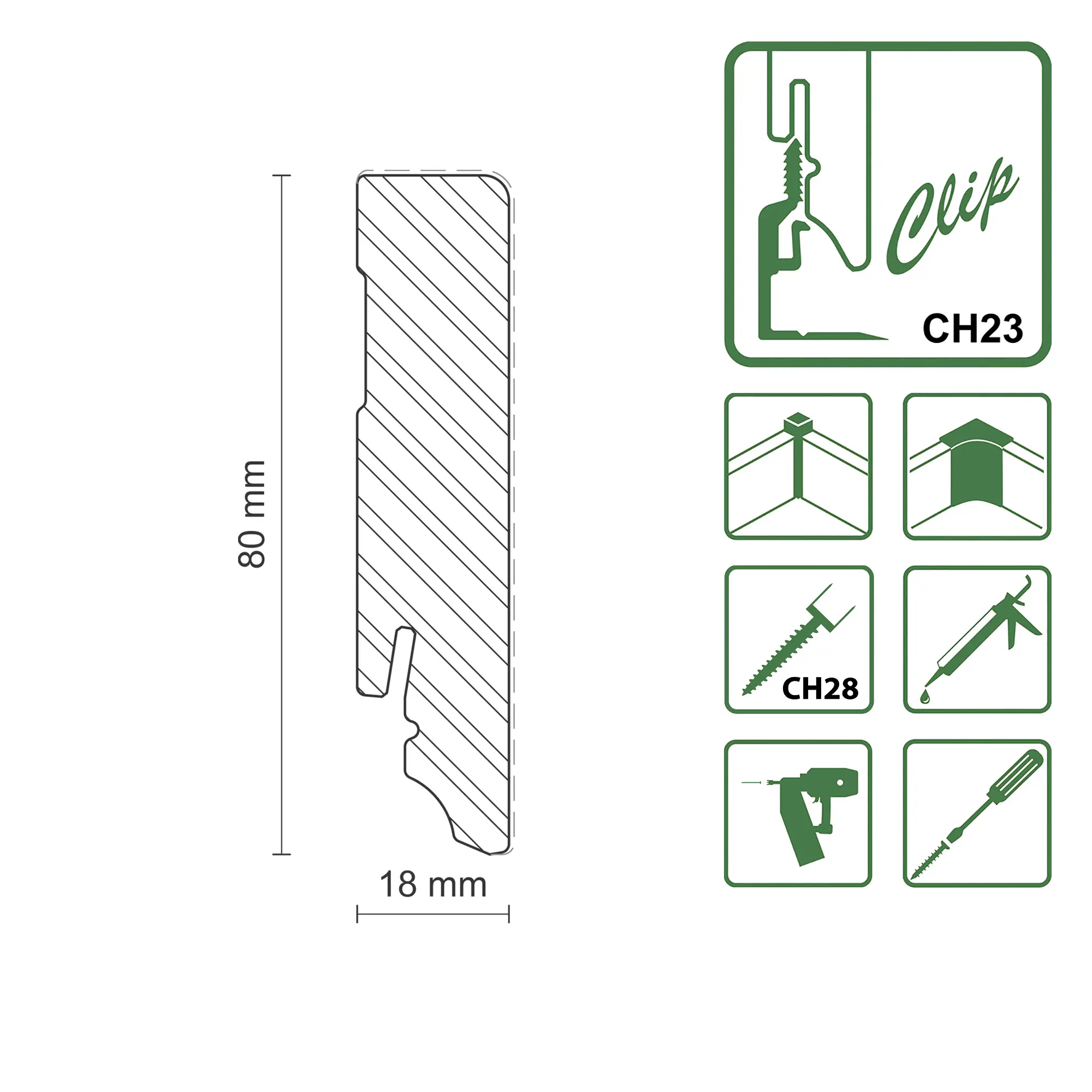 FN Neuhofer Sockelleiste eckig RAL9010 240 cm 80 x 18 mm Fichte/Kiefer weiß