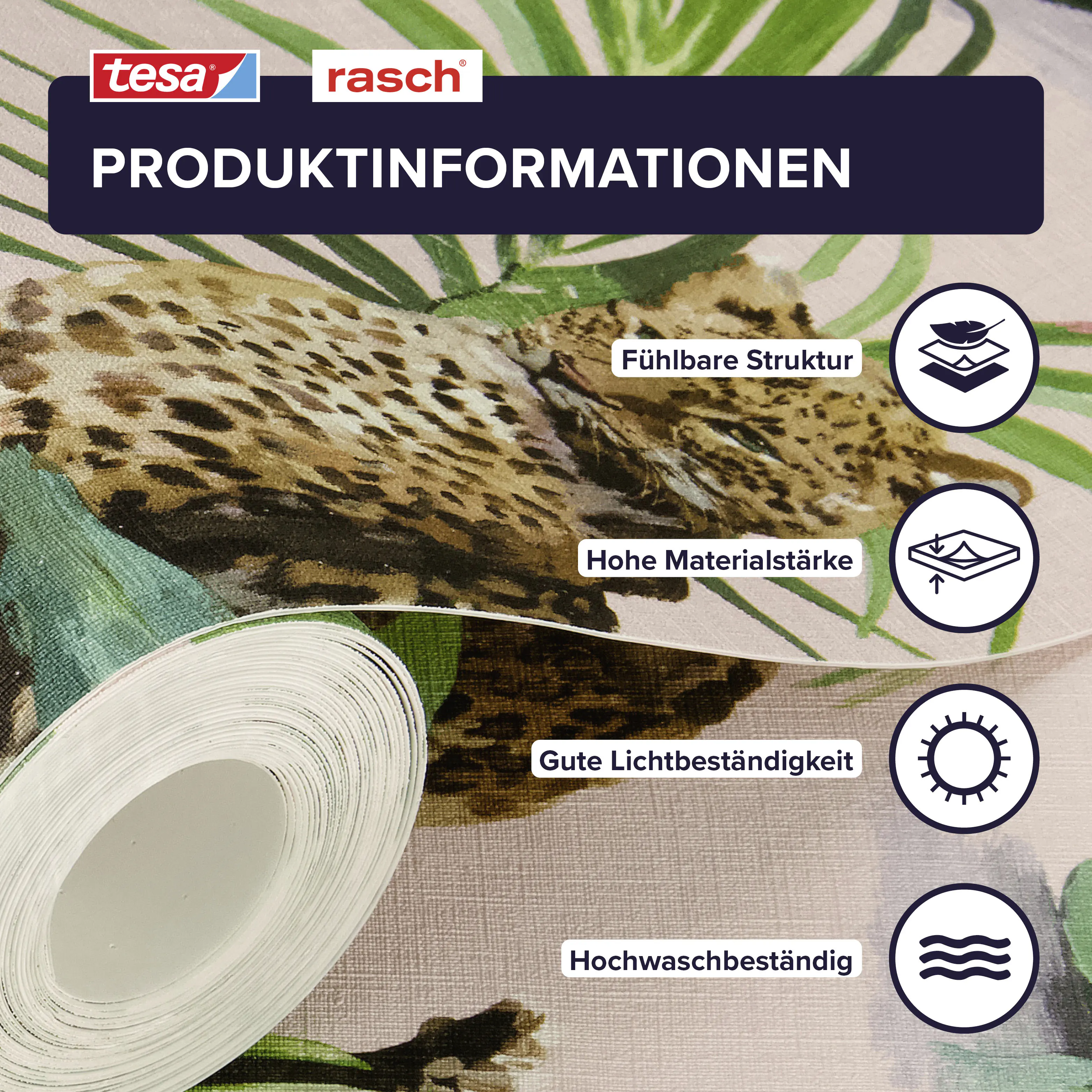 Tesa x Rasch selbstklebende Tapete Savanna Leopard braun grün 6 x 0,53 m 