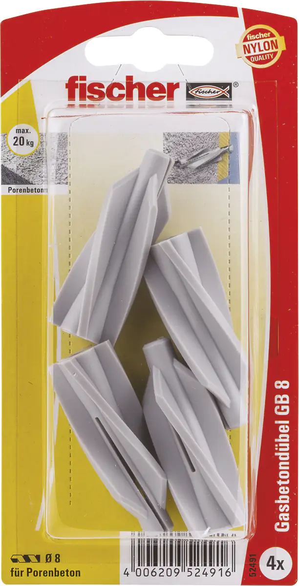 Fischer Gasbetondübel GB 8.0 x 50 mm - 4 Stück