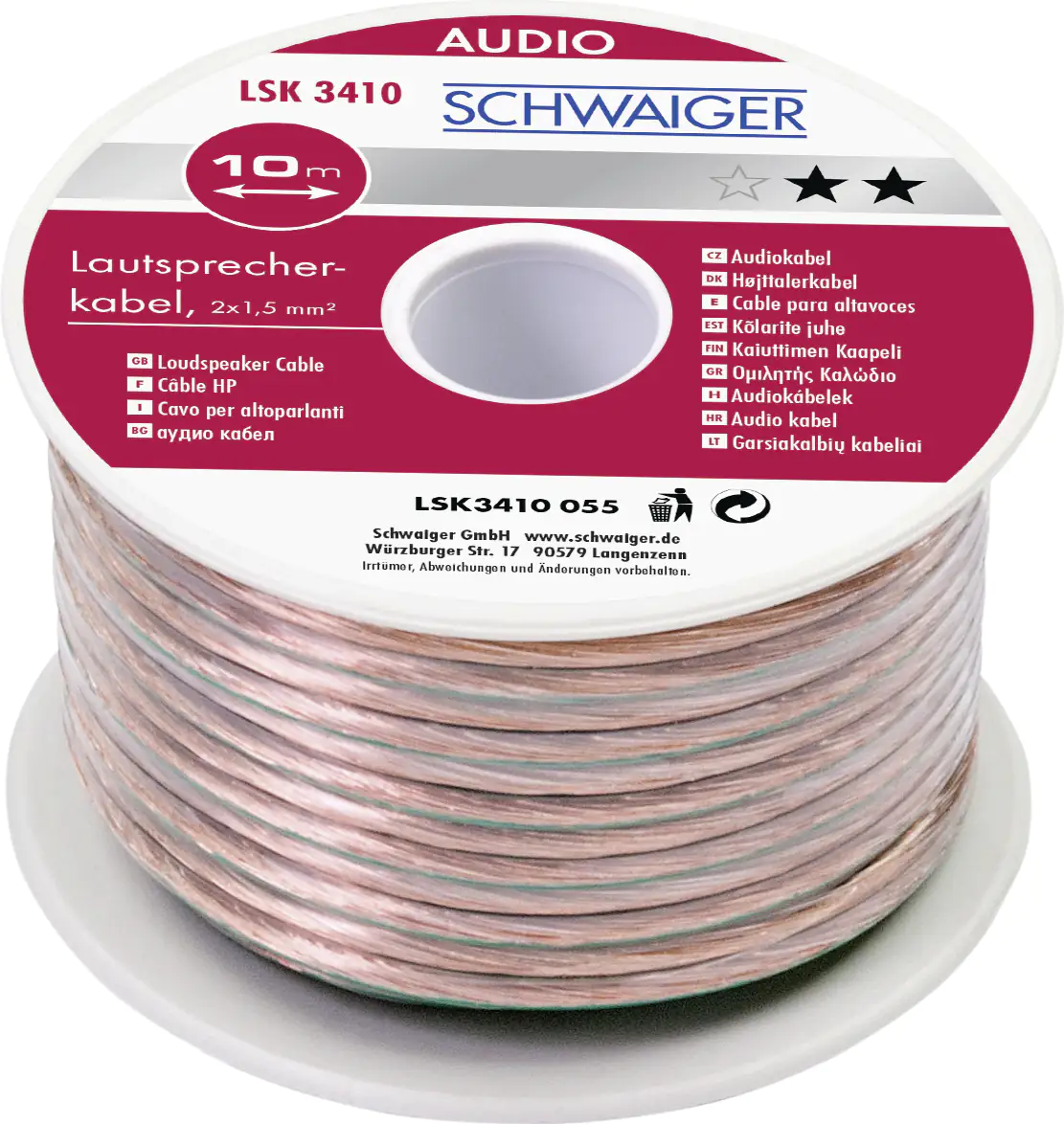 4004005505795_1058784 Schwaiger Lautsprecherkabel LSK3410 055 transparent, 10m, 2x 1,5mm²