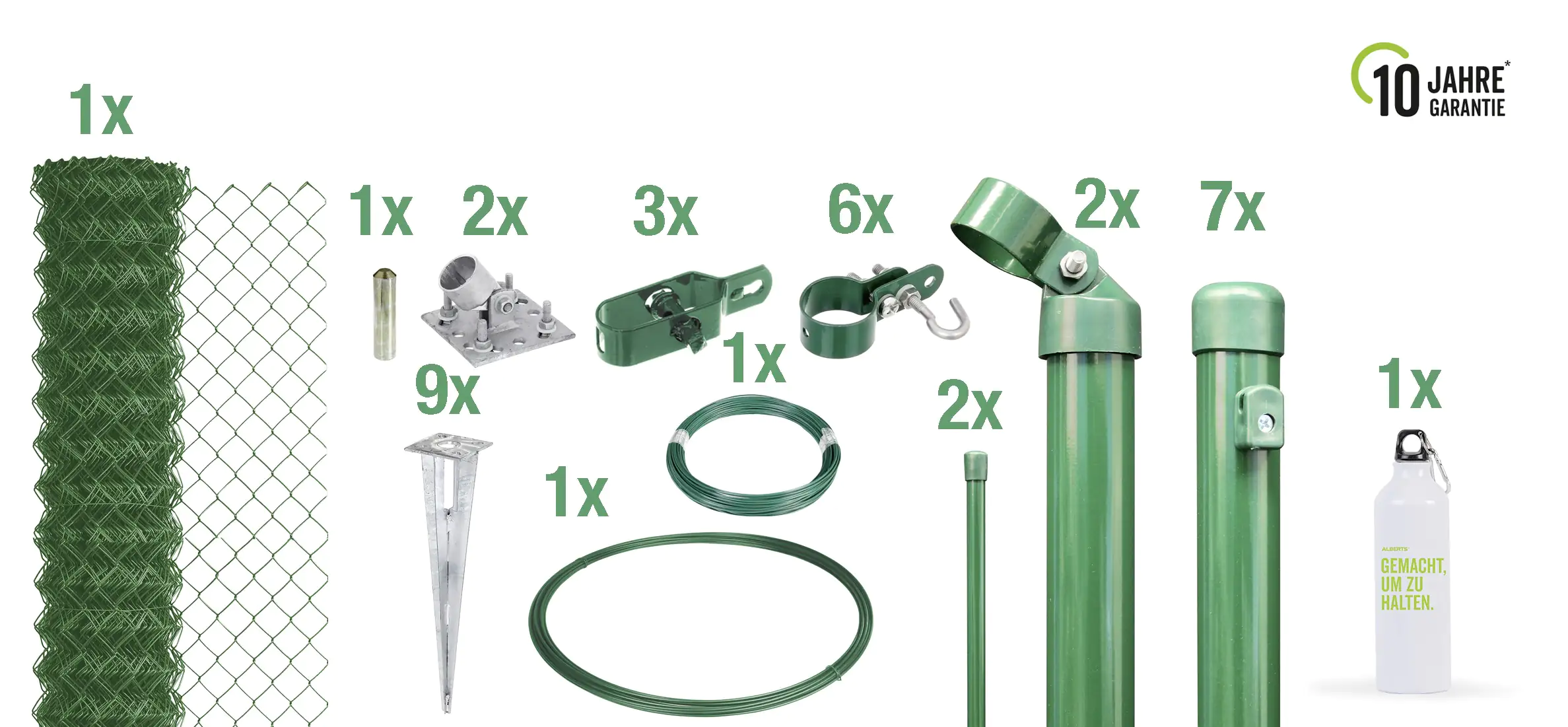 Alberts Komplettset Maschendrahtzaun 15 m 80 cm grün Einschlag-Bodenhülse Alberts Komplettset Maschendrahtzaun 15 m 80 cm grün Einschlag-Bodenhülse