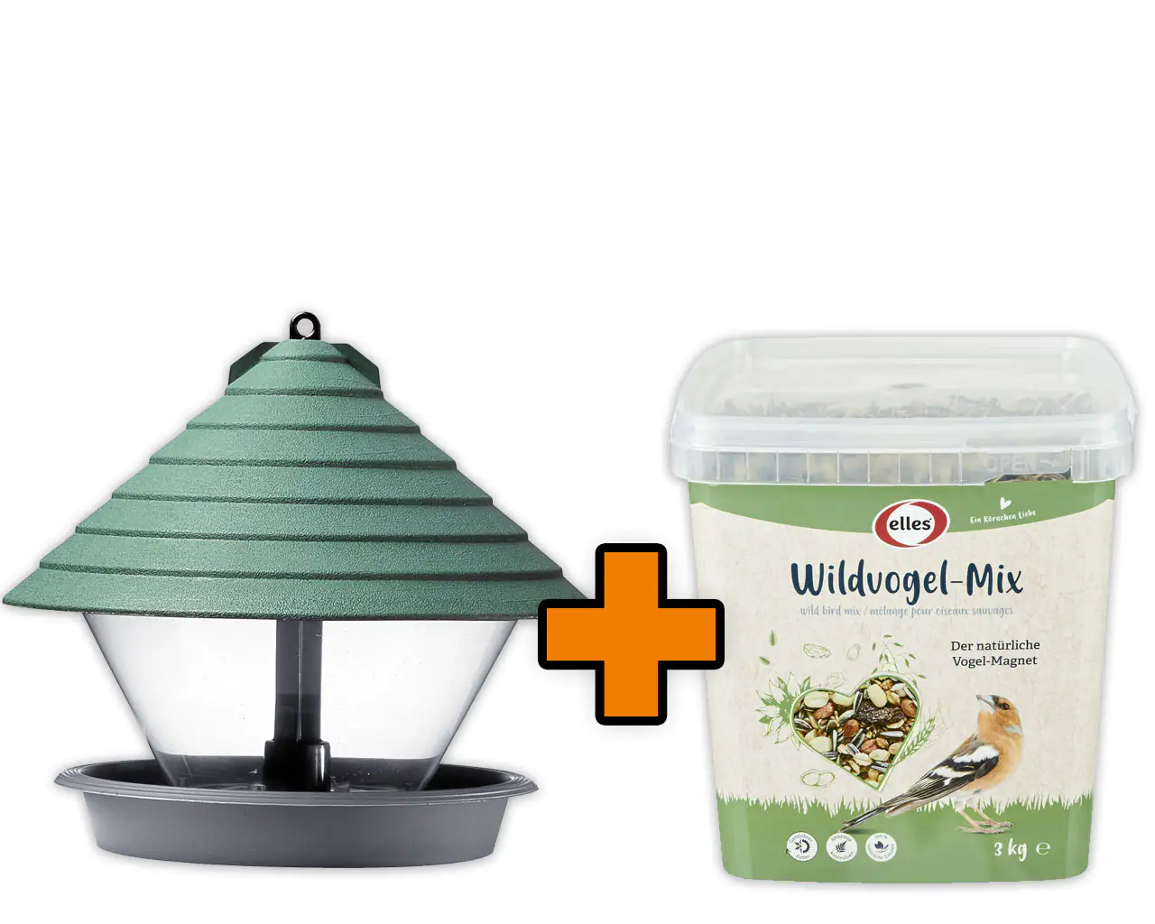 Vogelhaus Katan grün inkl. Elles Wildvogelfutter-Mix 3 kg 