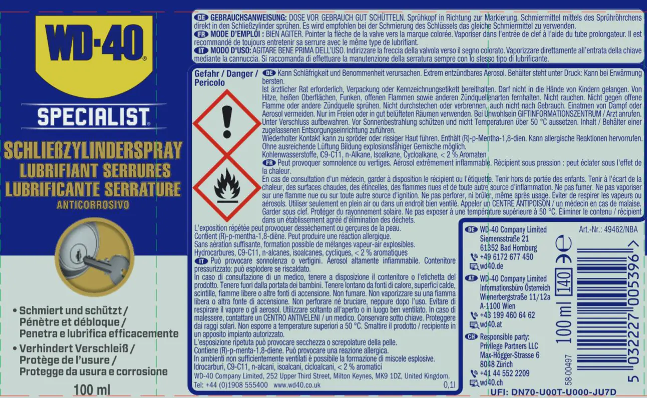 WD-40 Specialist Schließzylinder Spray 100ml