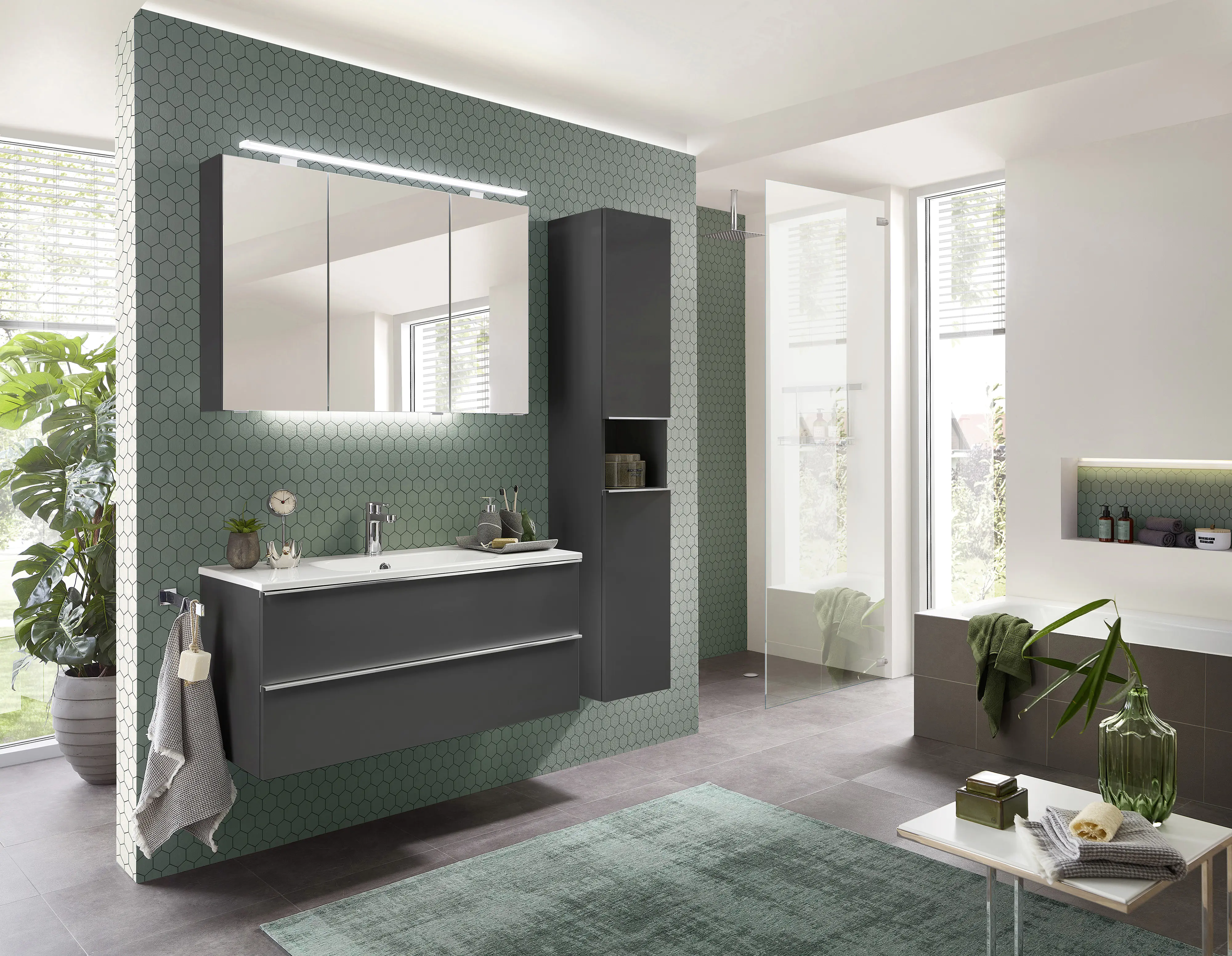 Primaster Bad-Set Düsseldorf grau 101 cm LED-Leuchten, Mineralgusswaschtisch Primaster Bad-Set Düsseldorf grau 101 cm LED-Leuchten, Mineralgusswaschtisch