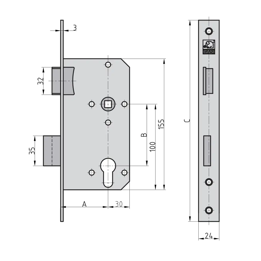 Basi Einsteckschloss ES 925 PZW links