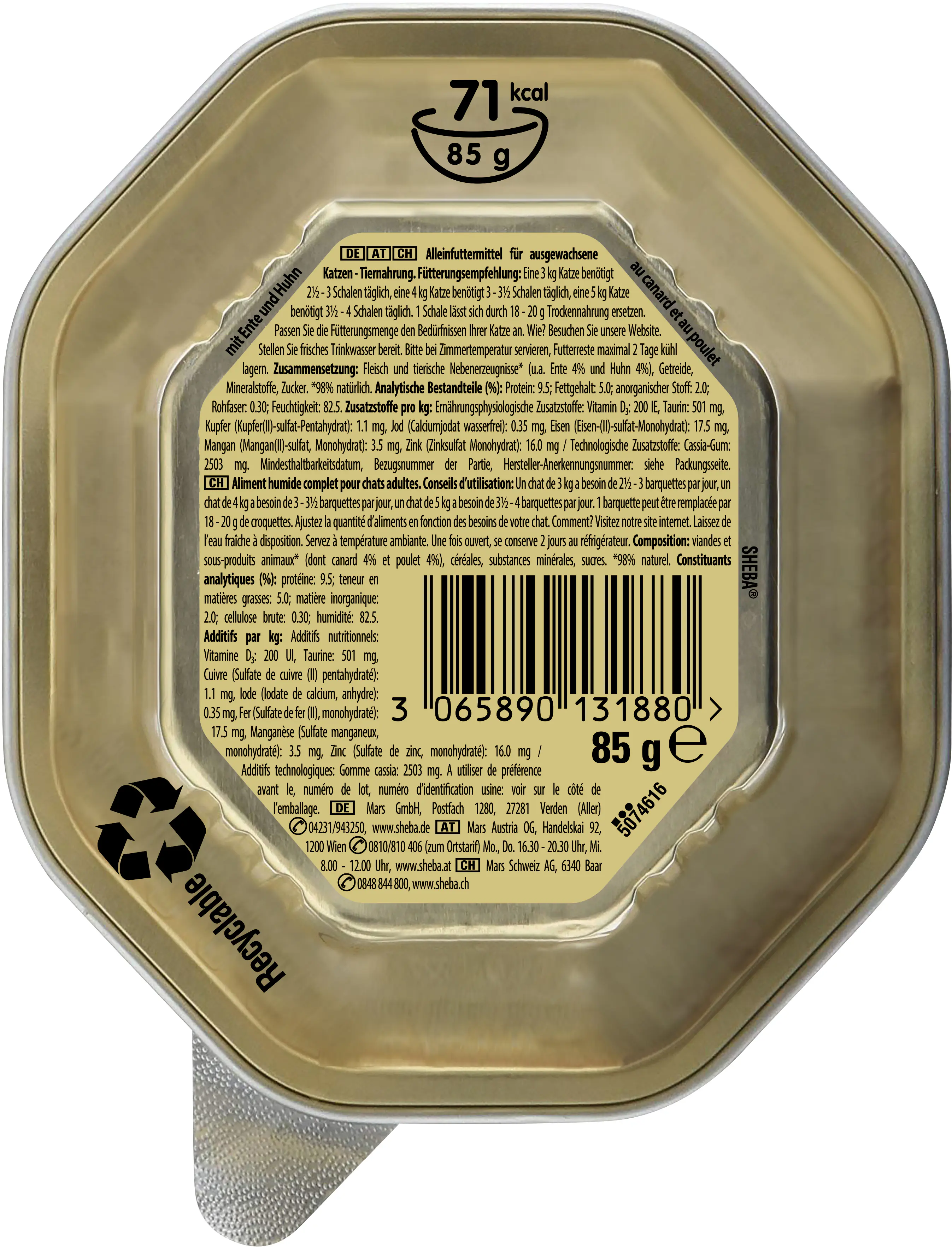 Sheba Classics in Pastete Katzennassfutter Adult 85 g Ente & Huhn