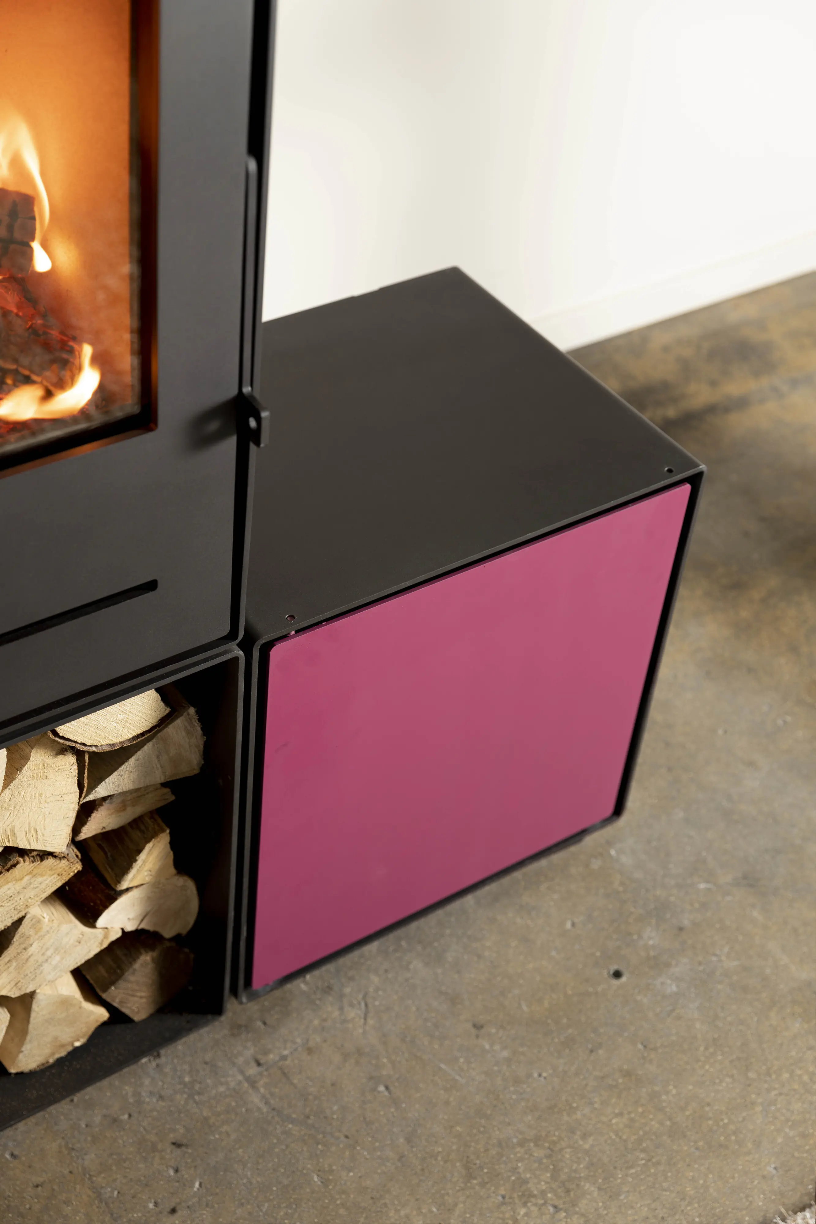 FireFix Tür & Regalböden für quadratische Box zu Kaminofen Nele 44,2 x 35,5 cm rotviolett