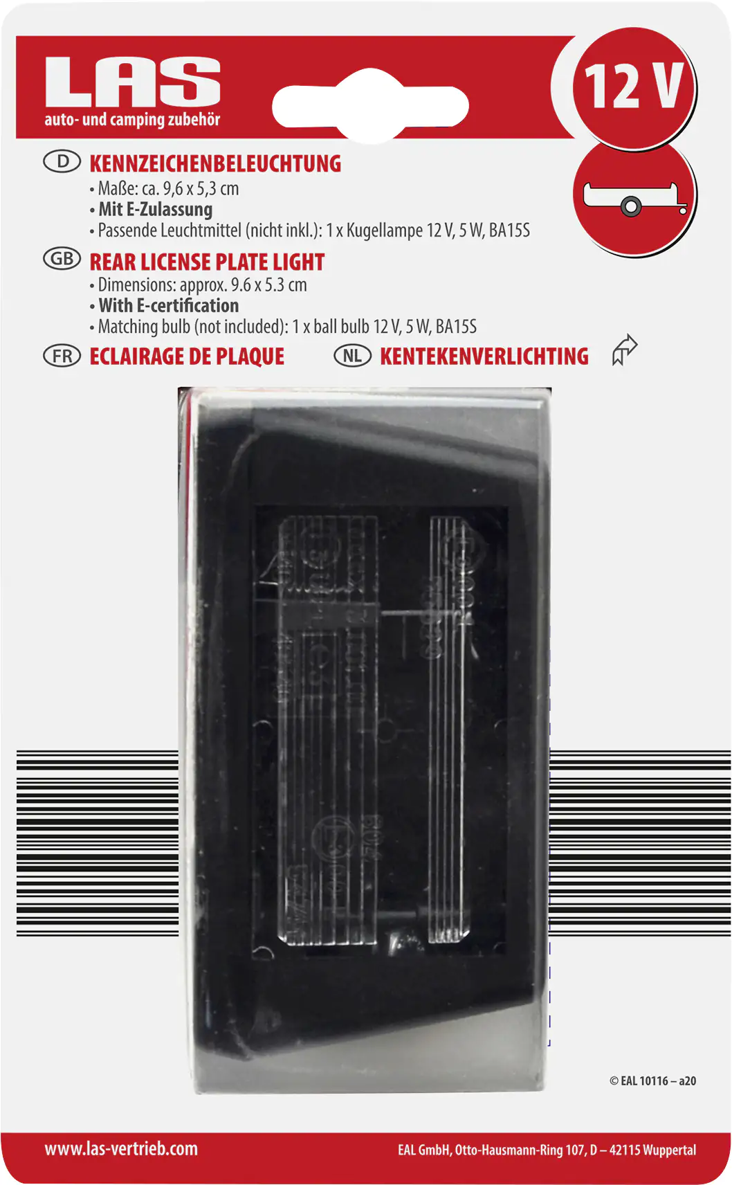 LAS Kennzeichenbeleuchtung 96x53mm für Anhänger LAS Kennzeichenbeleuchtung 96x53mm für Anhänger