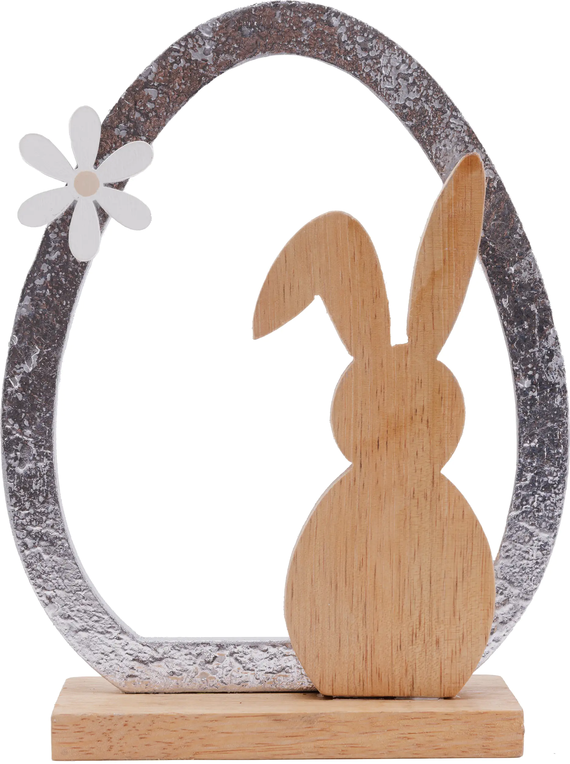 TrendLine Deko Aufsteller Osterhase Holz 19,5 cm natur silber