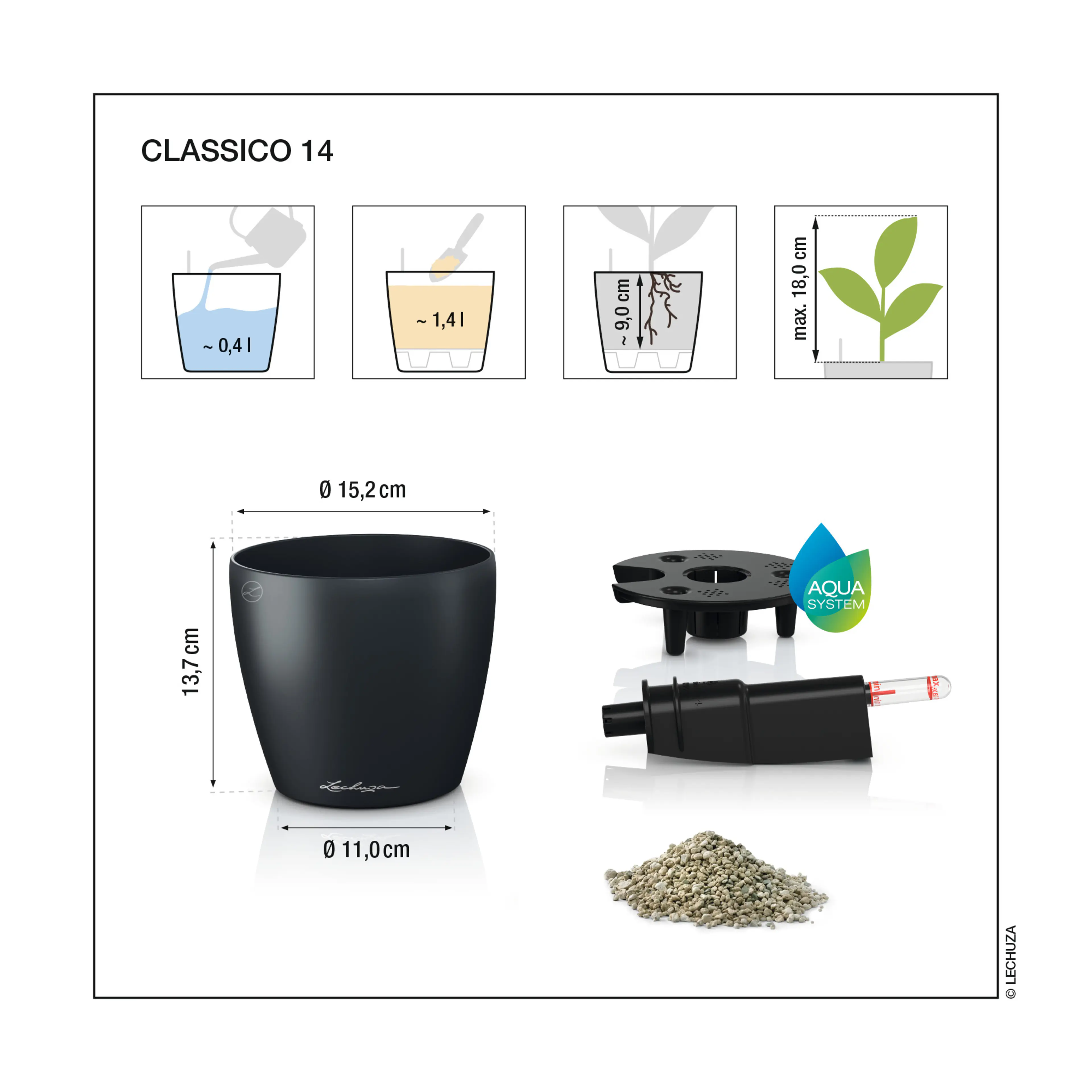 Lechuza Pflanzgefäß-Set Classico Color 14 Kunststoff weiß Ø 15,2 x 13,7 cm