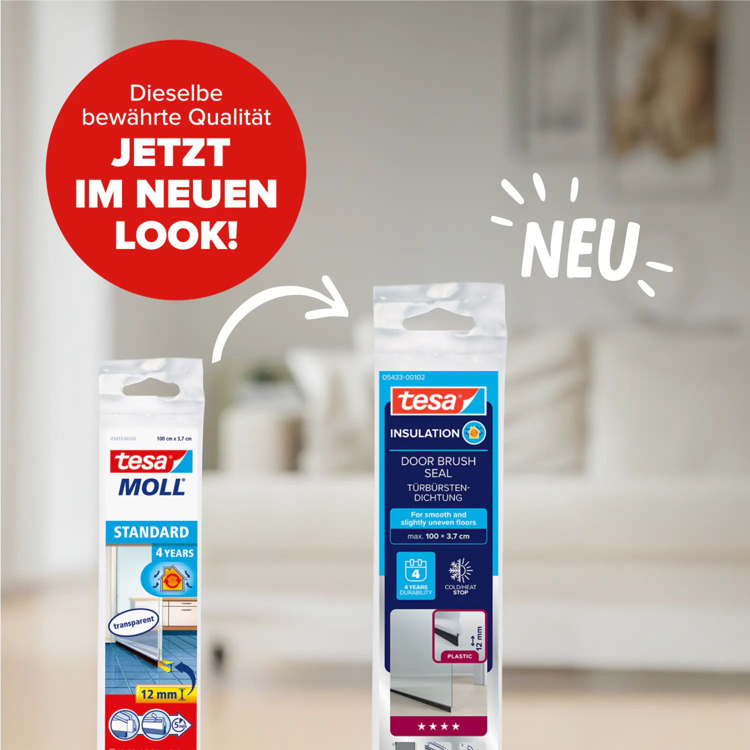 tesa Moll Türdichtschiene transparent, für Spalten bis 12 mm