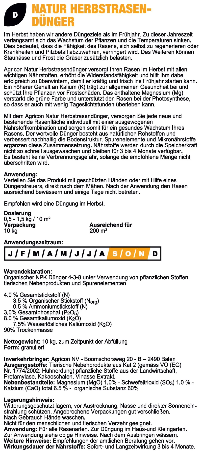 Agricon Herbst-Rasendünger 10 kg Agricon Herbst-Rasendünger 10 kg