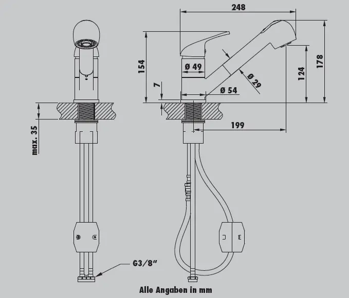 Primaster Einhebel-Spültischarmatur Hamm mit ausziehbarer Handbrause Gunmetall