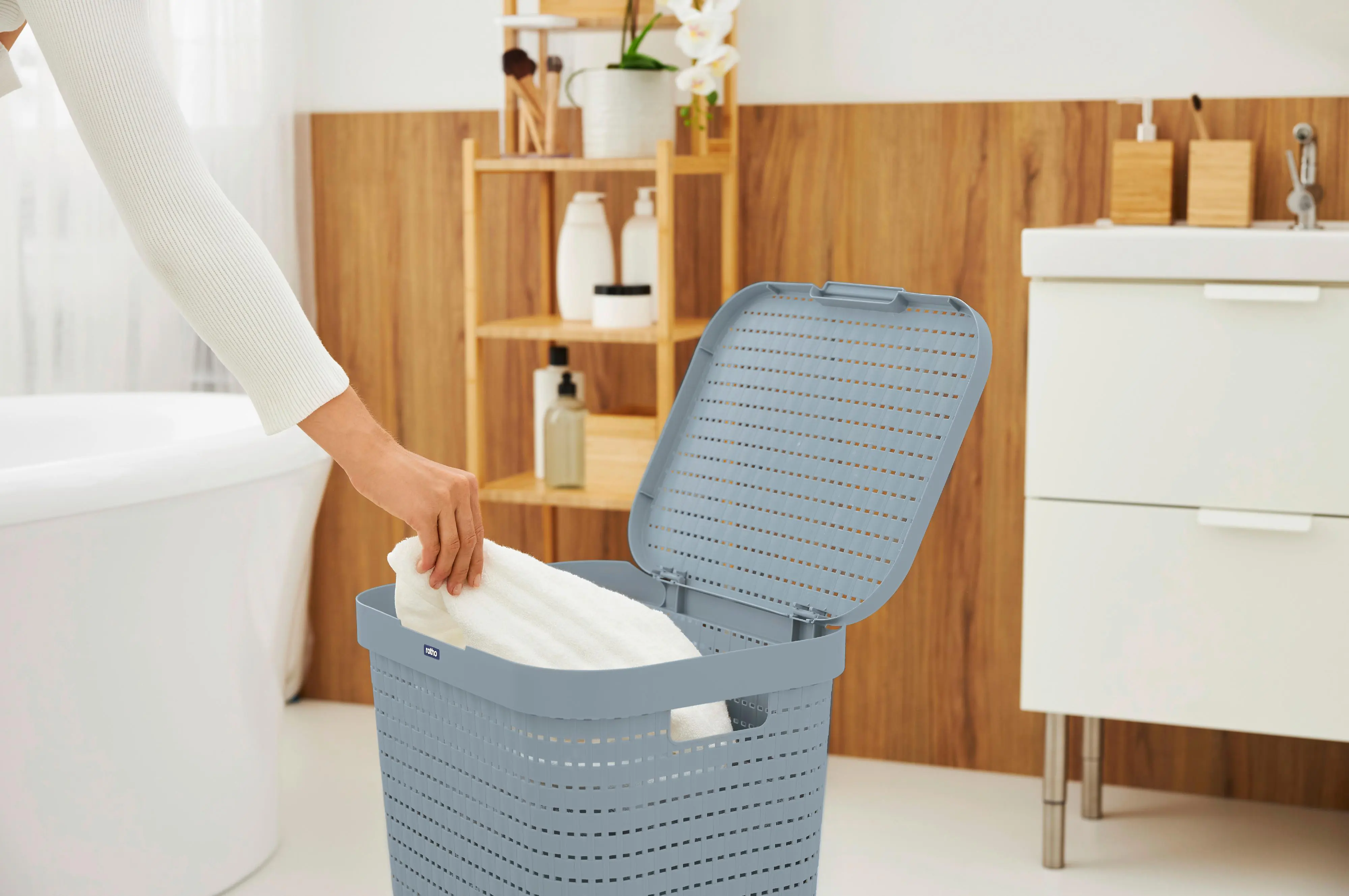 Rotho Wäschesammler Country 55 L misty blau