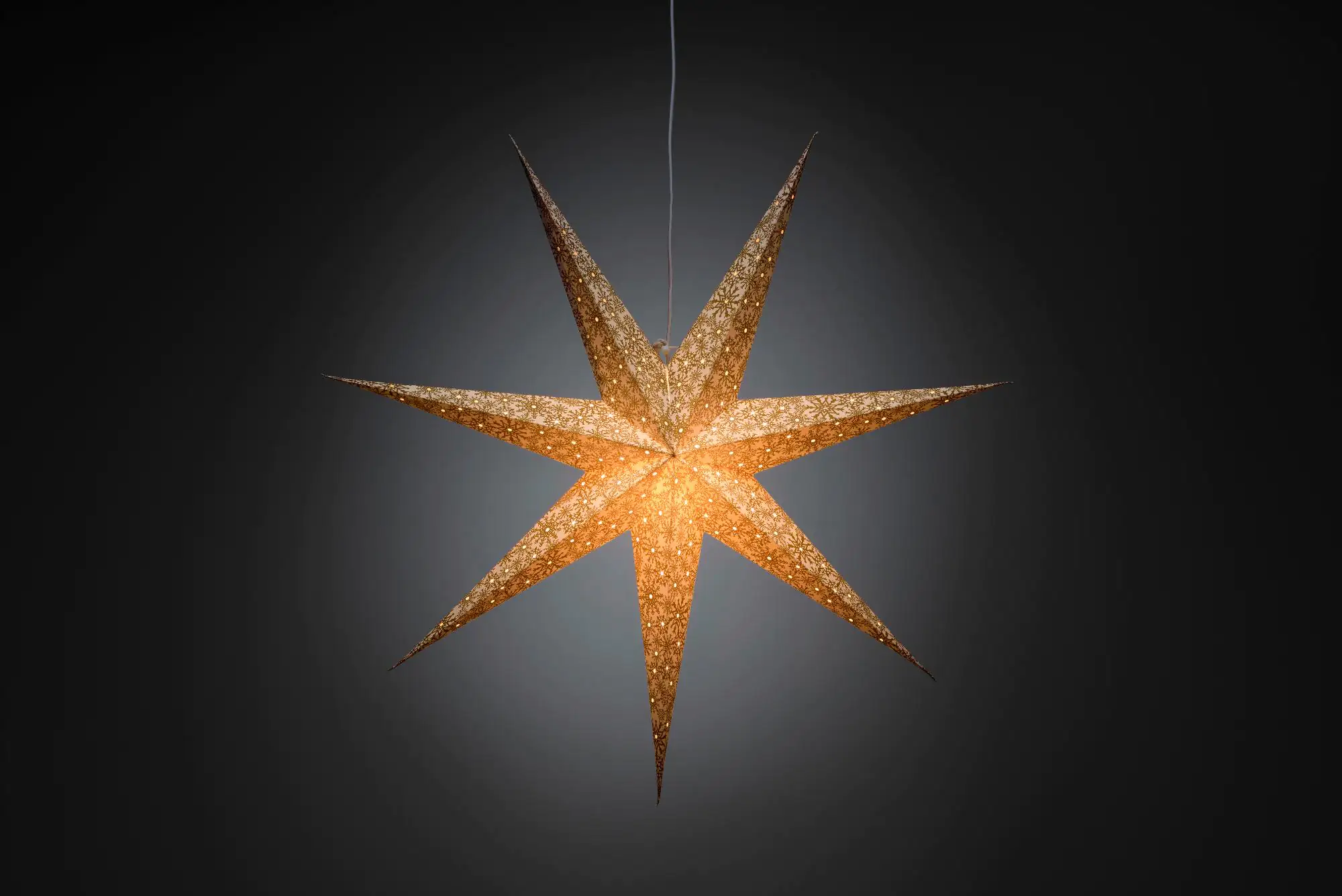 Konstsmide Papierstern weiß mit gold bedruckten Schneeflocken für Innen