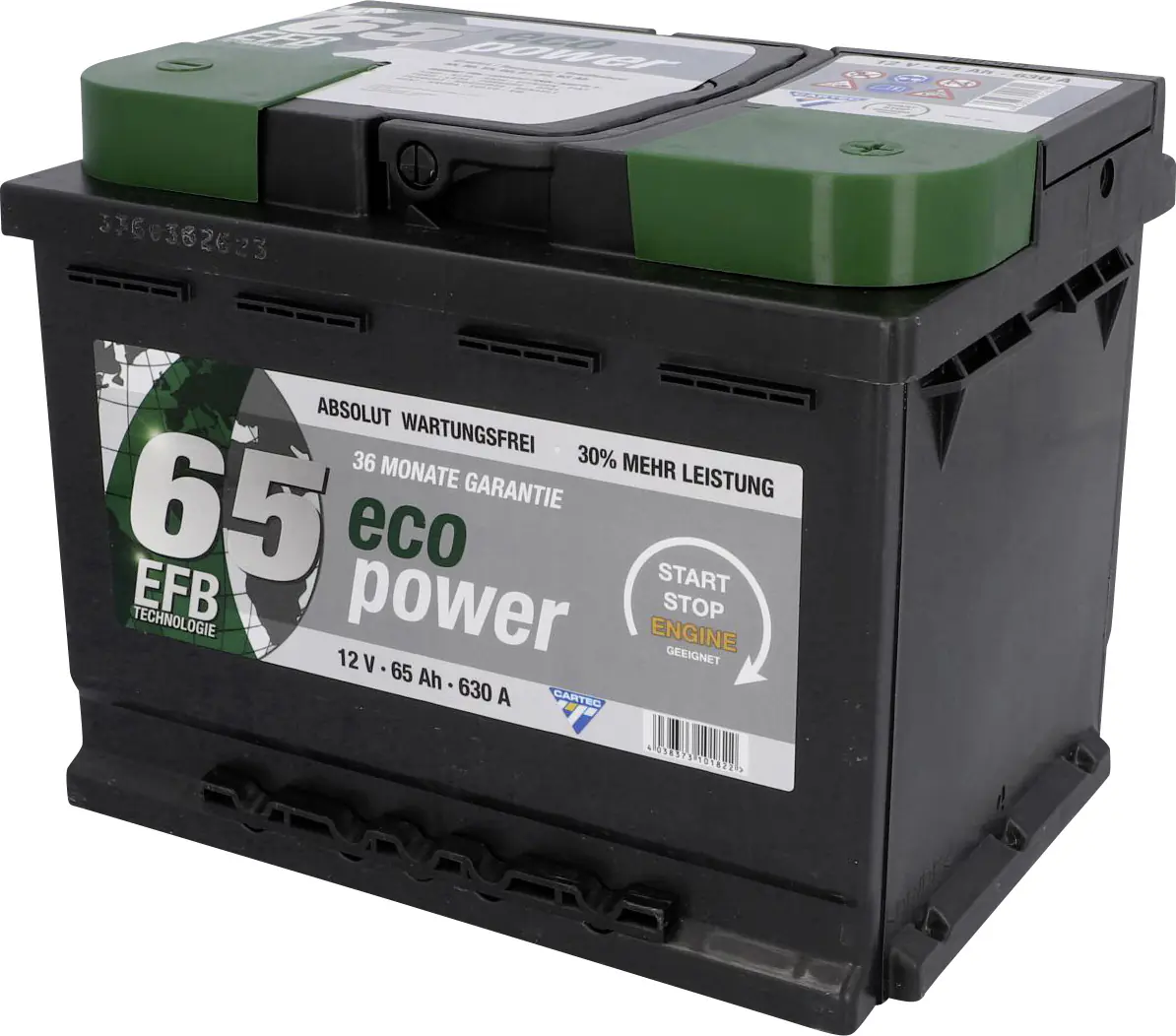 Cartec Starterbatterie Eco Power EFB 65Ah 630A Maße: 242x175x190 mm(LxBxH)