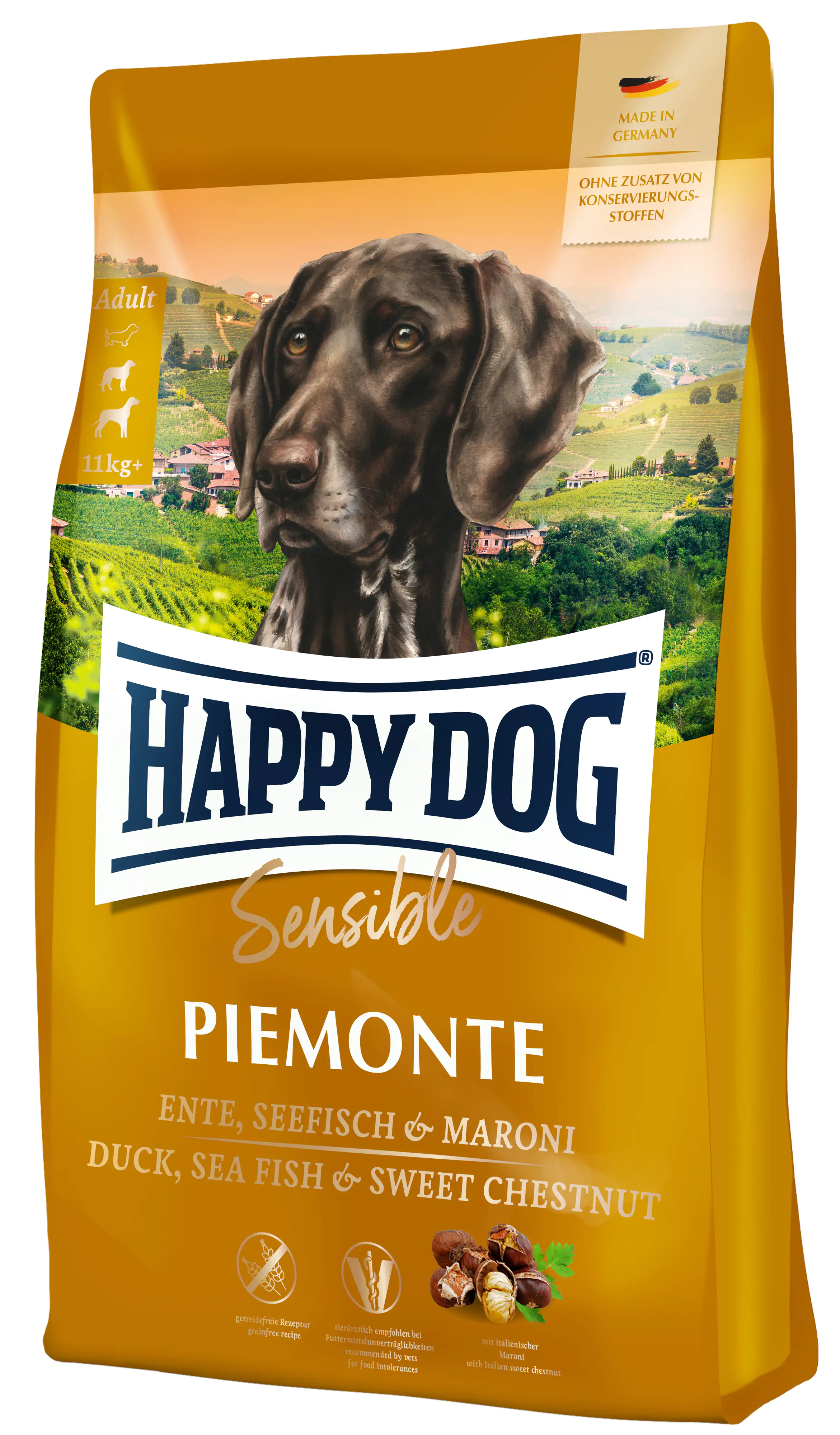 Happy Dog Sensible Piemonte Hundetrockenfutter Adult 4 kg Ente & Kastanie 