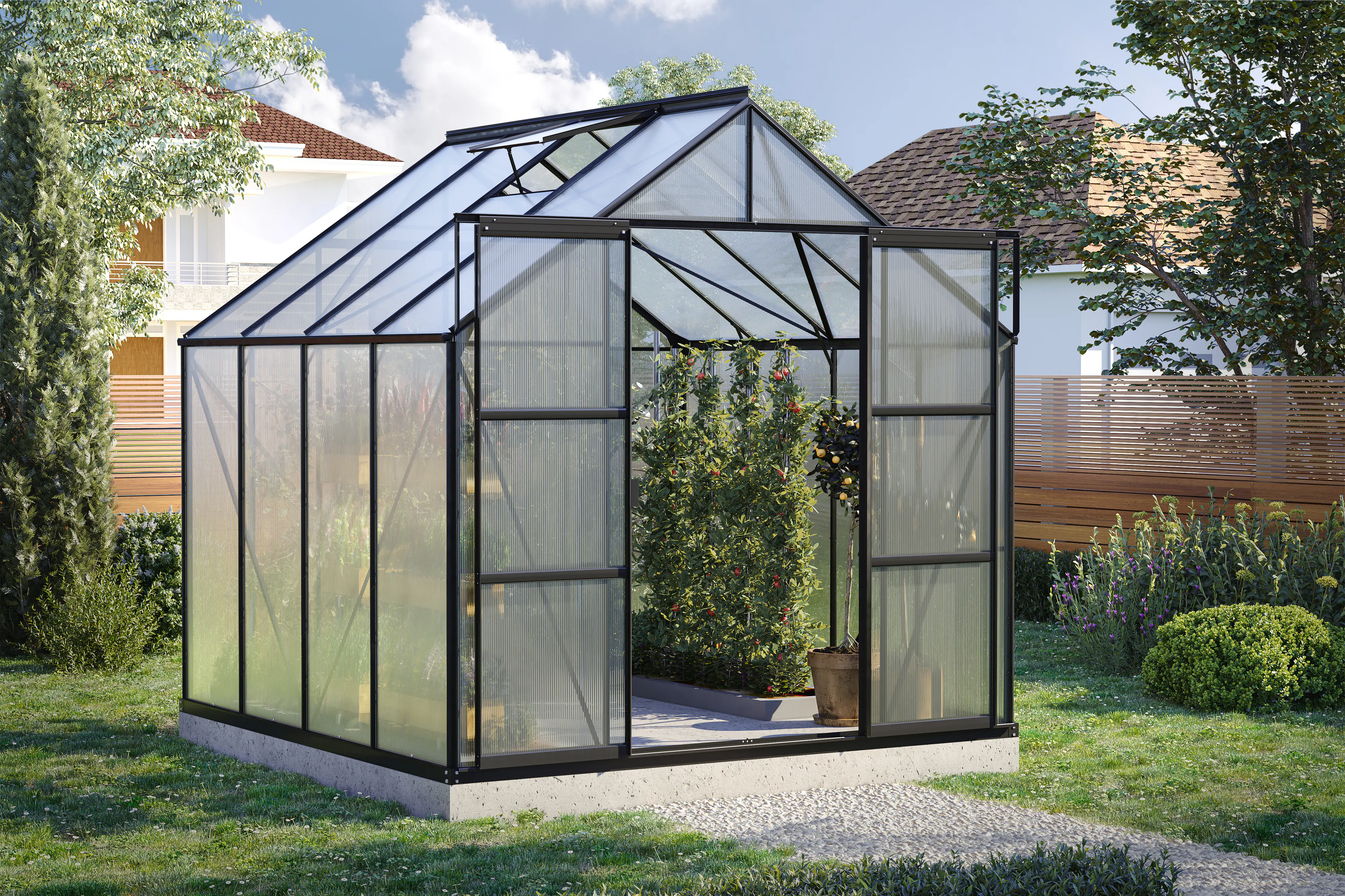 Vitavia Gewächshaus-Set Uranus 6700 HKP 6 mm schwarz 254 x 254 cm 