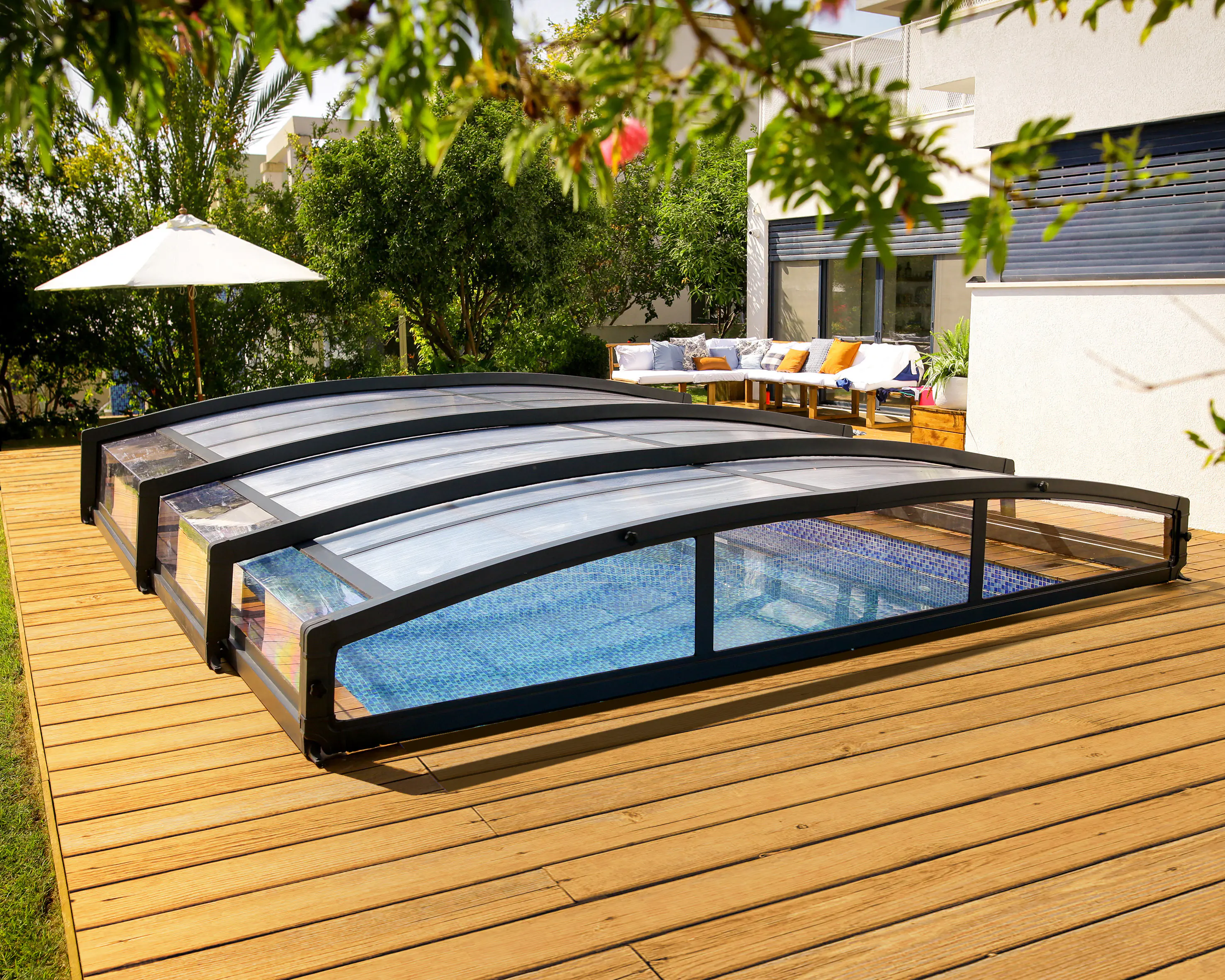 Canopia Poolüberdachung Majorca, 6,70 x 4,57, grau Aluminiumrahmen mit Polycarbonatplatten