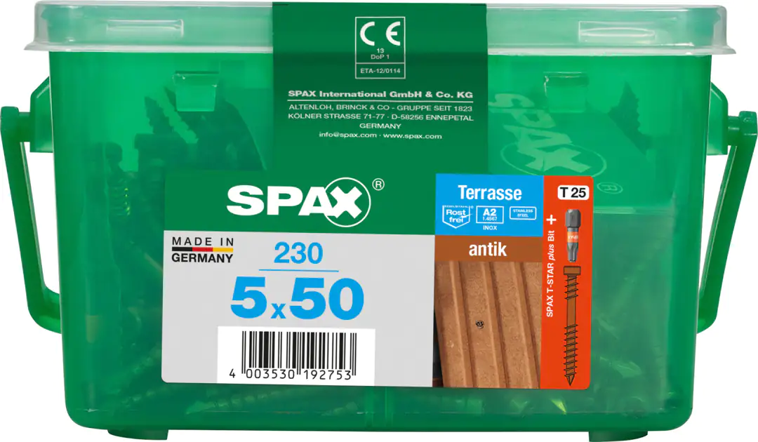 Spax Terrassenschrauben 5.0 x 50 mm TX 25 - 230 Stk. Spax Terrassenschrauben 5.0 x 50 mm TX 25 - 230 Stk.