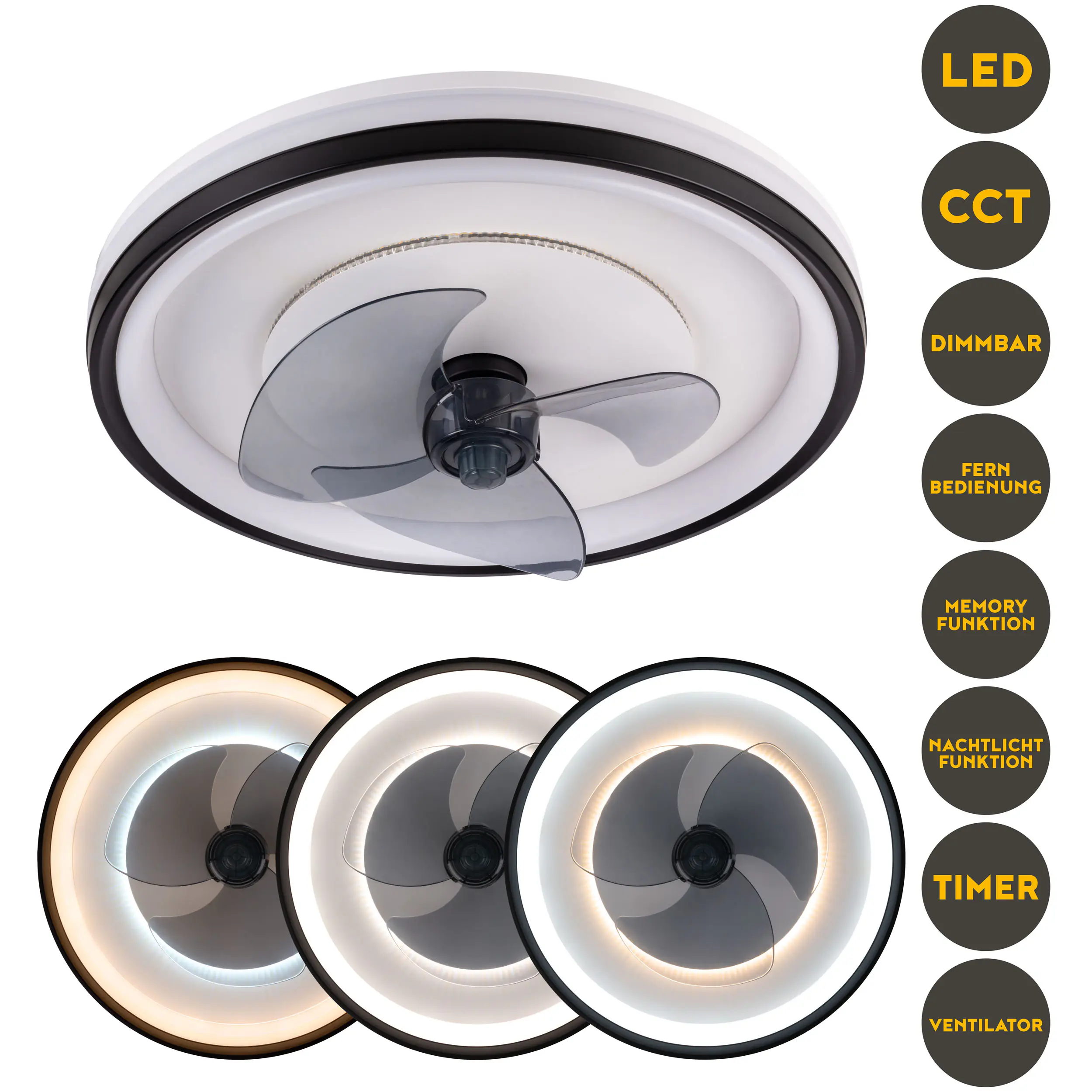 LED Deckenleuchte mit Ventilator Cloudy Ø 48 cm 55W warmweiß-kaltweiß