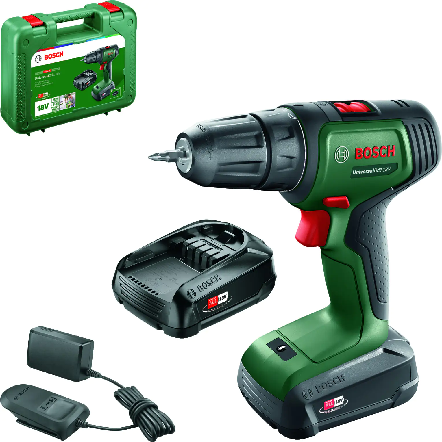 Bosch Akku-Bohrschrauber UniversalDrill 18 V mit 2 Akkus & Ladegerät Bosch Akku-Bohrschrauber UniversalDrill 18 V mit 2 Akkus & Ladegerät