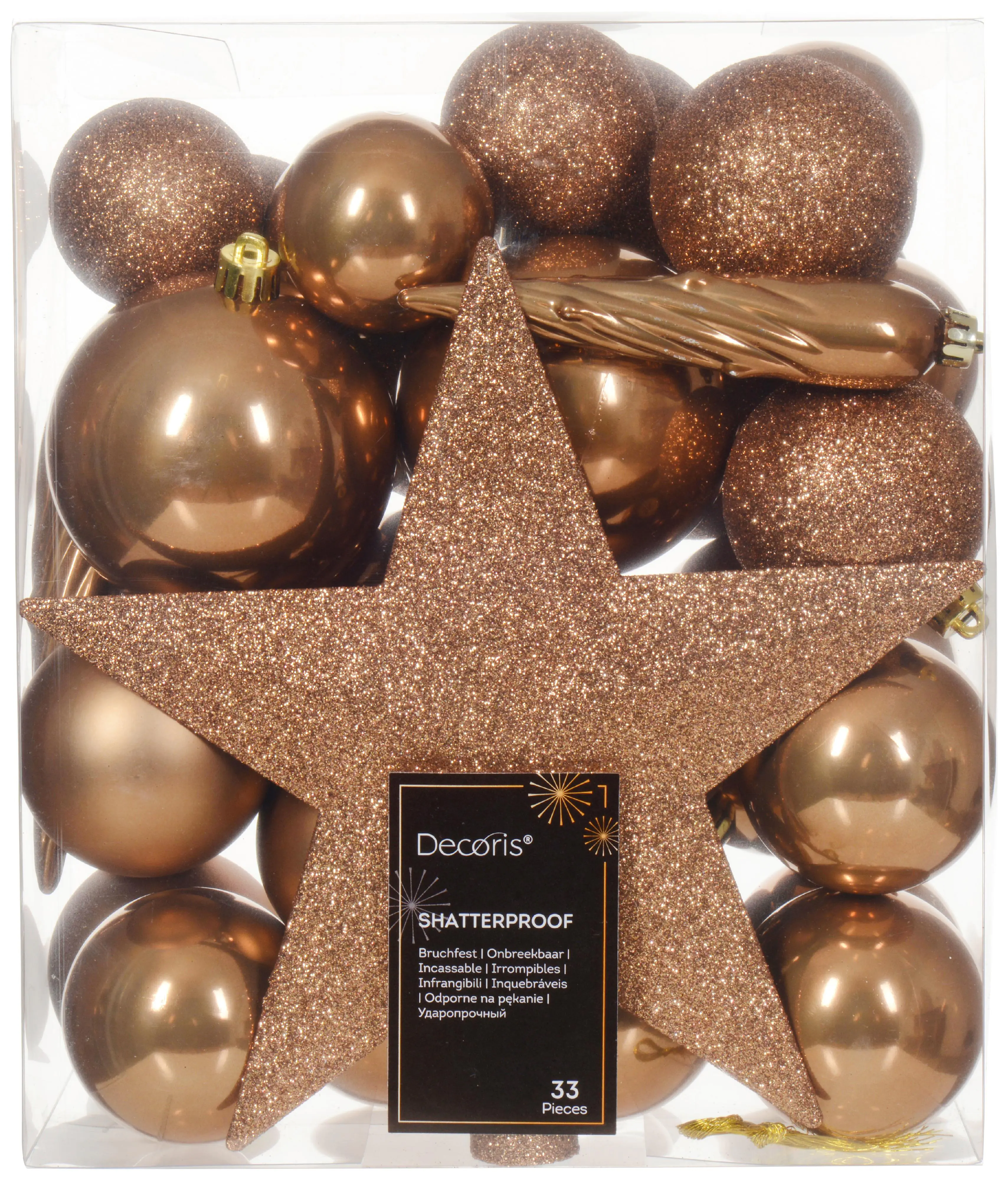 Kaemingk Weihnachtskugeln bruchfest, langlebig, ingwerbraun 33 Kugeln + Stern