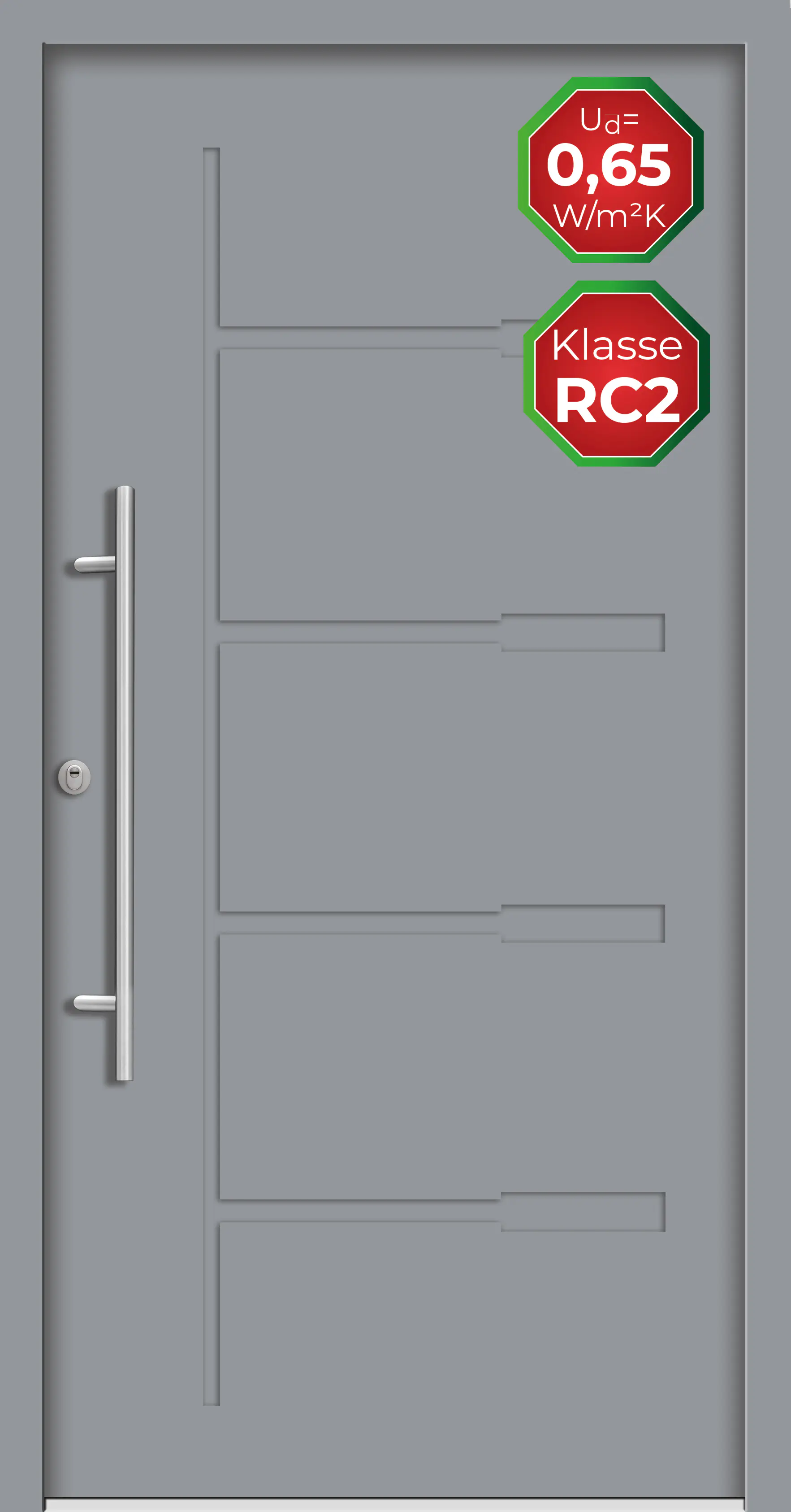 Splendoor Haustür Passivedoor Premium H1 RC2 Grau DIN Links 110 x 210 cm